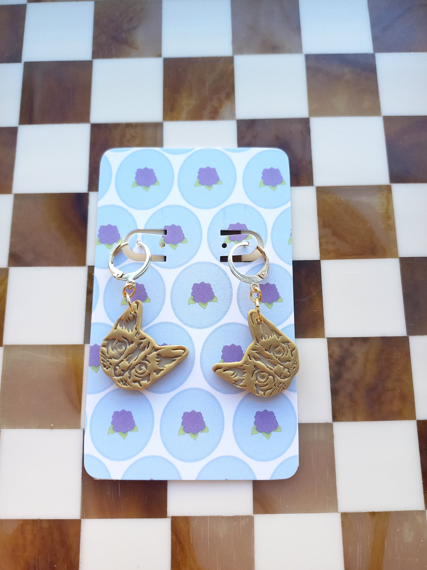Golden Shimmery Cat Earrings