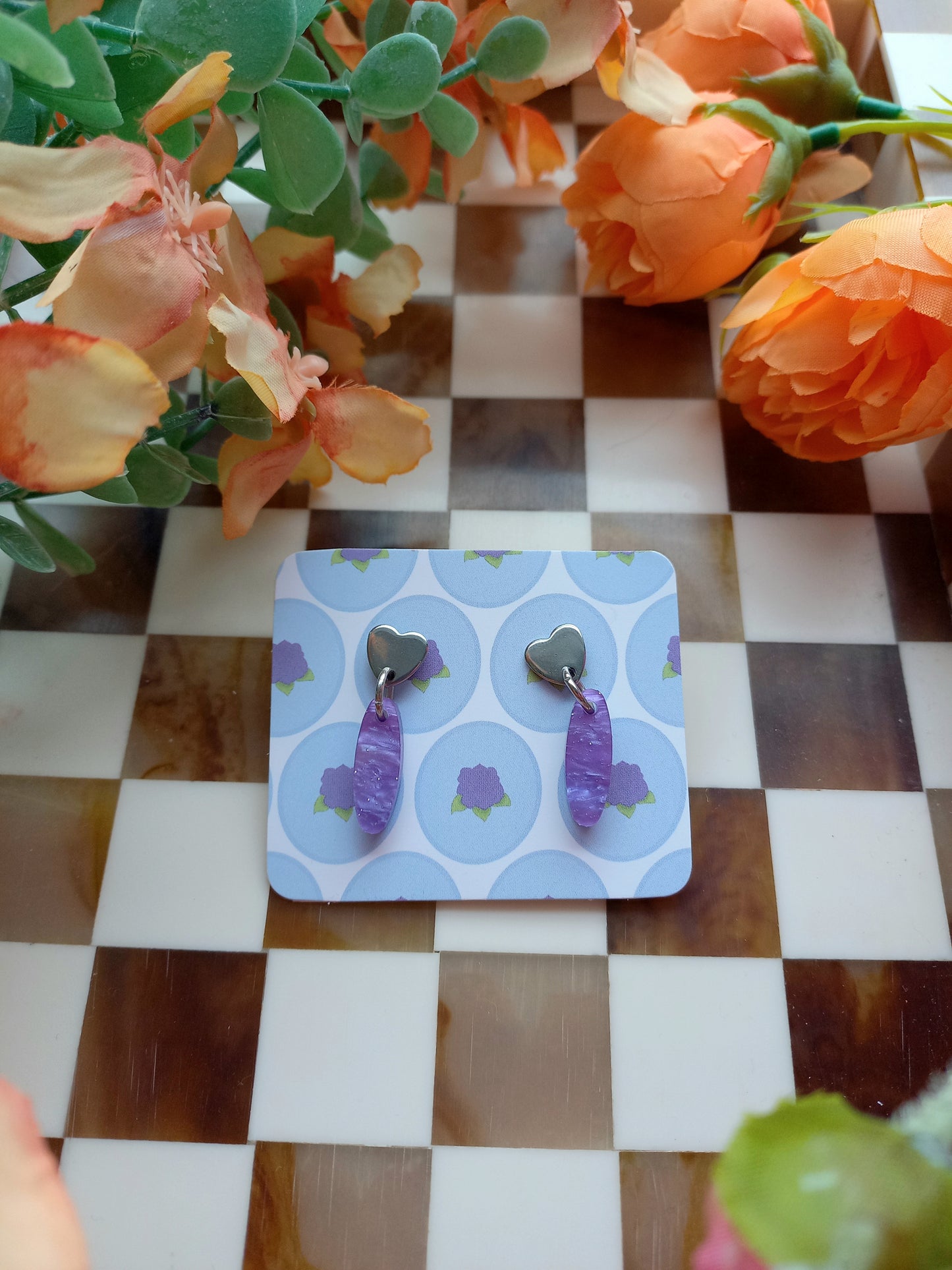 Heart Stud Acrylic Drop Earrings