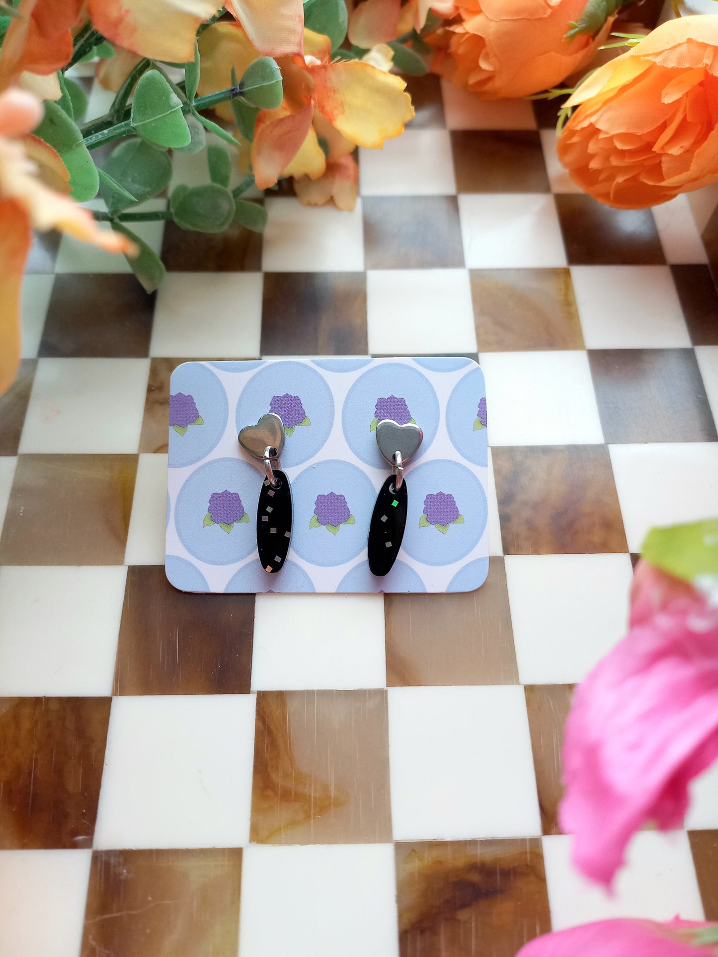 Heart Stud Acrylic Drop Earrings