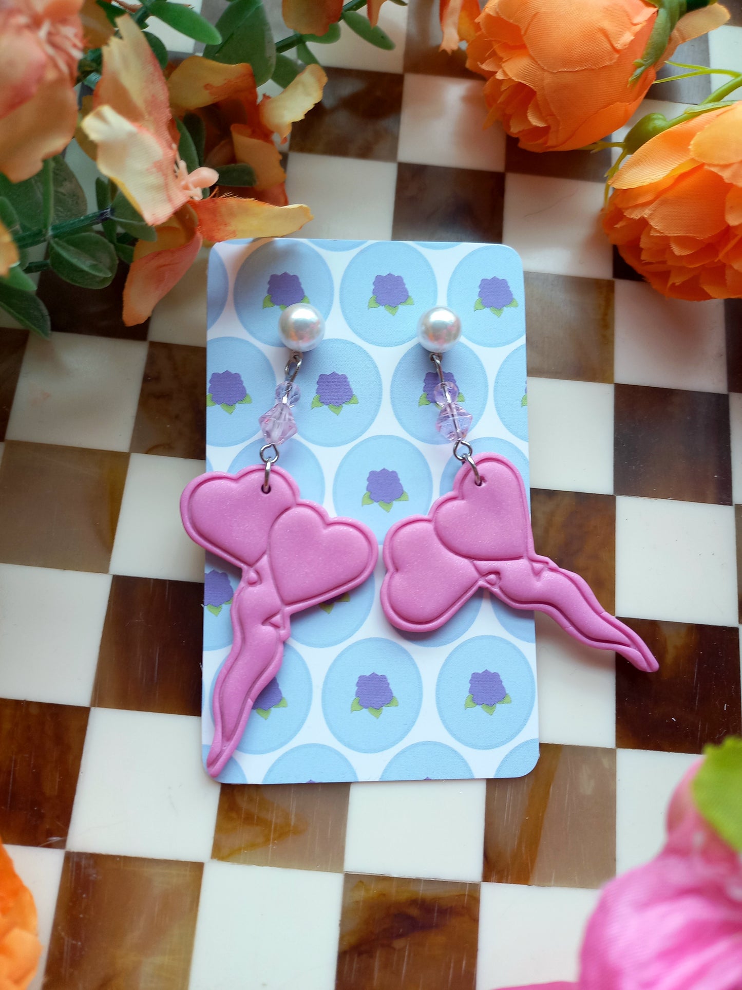 Pink Heart Balloon Earrings