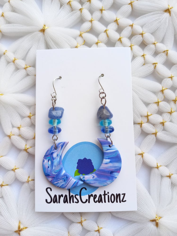 Blue & Purple Marbled Moon Earrings | Blue Marbled Collection