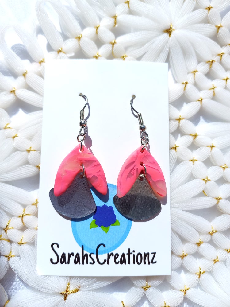 Pink Marbled Botanical Drop Silver Earrings | Marbled Collection