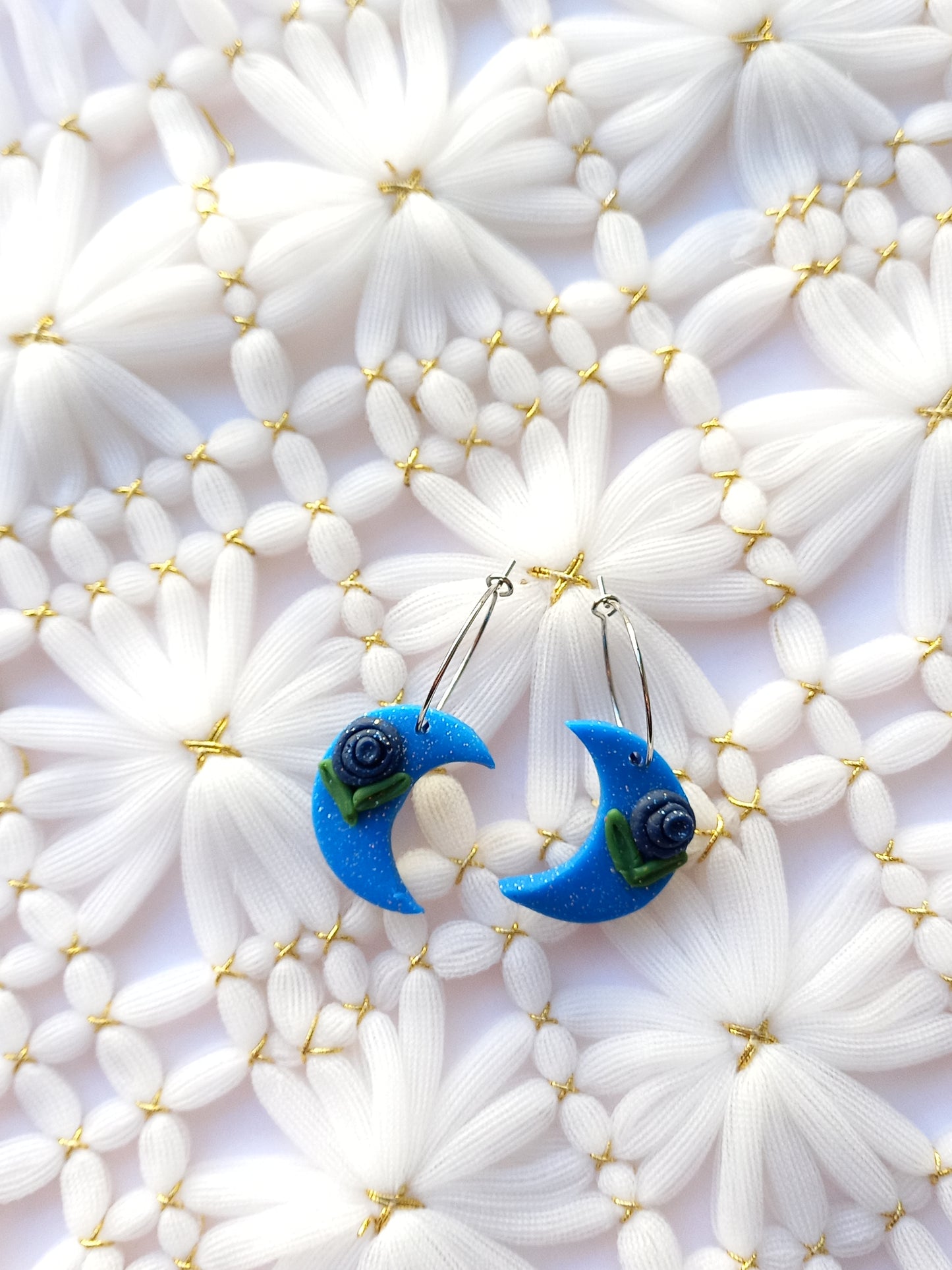 Blue Floral Moon Hoops | Celestial Collection