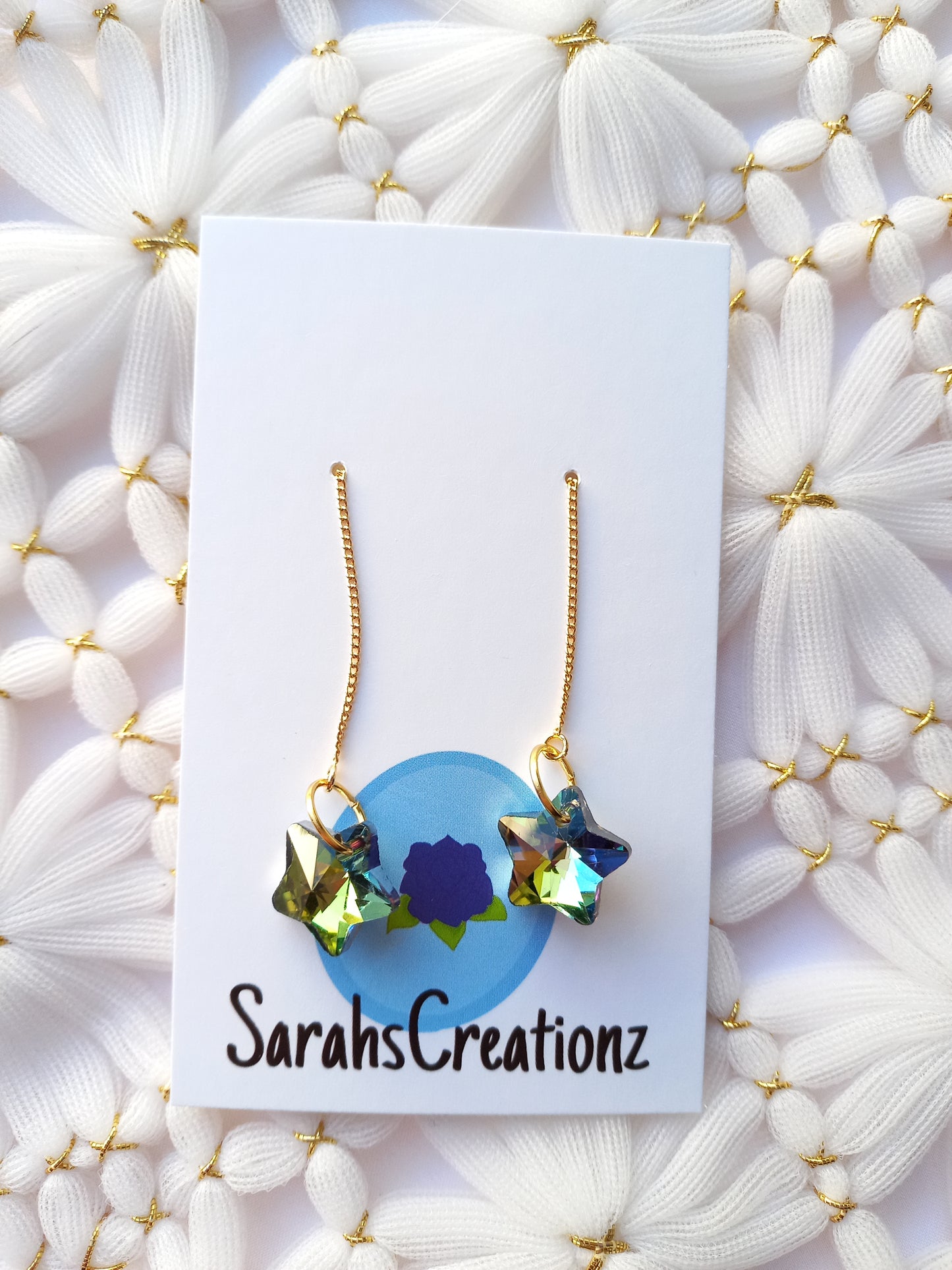 Green/Pink Star Threader Earrings | Celestial Collection