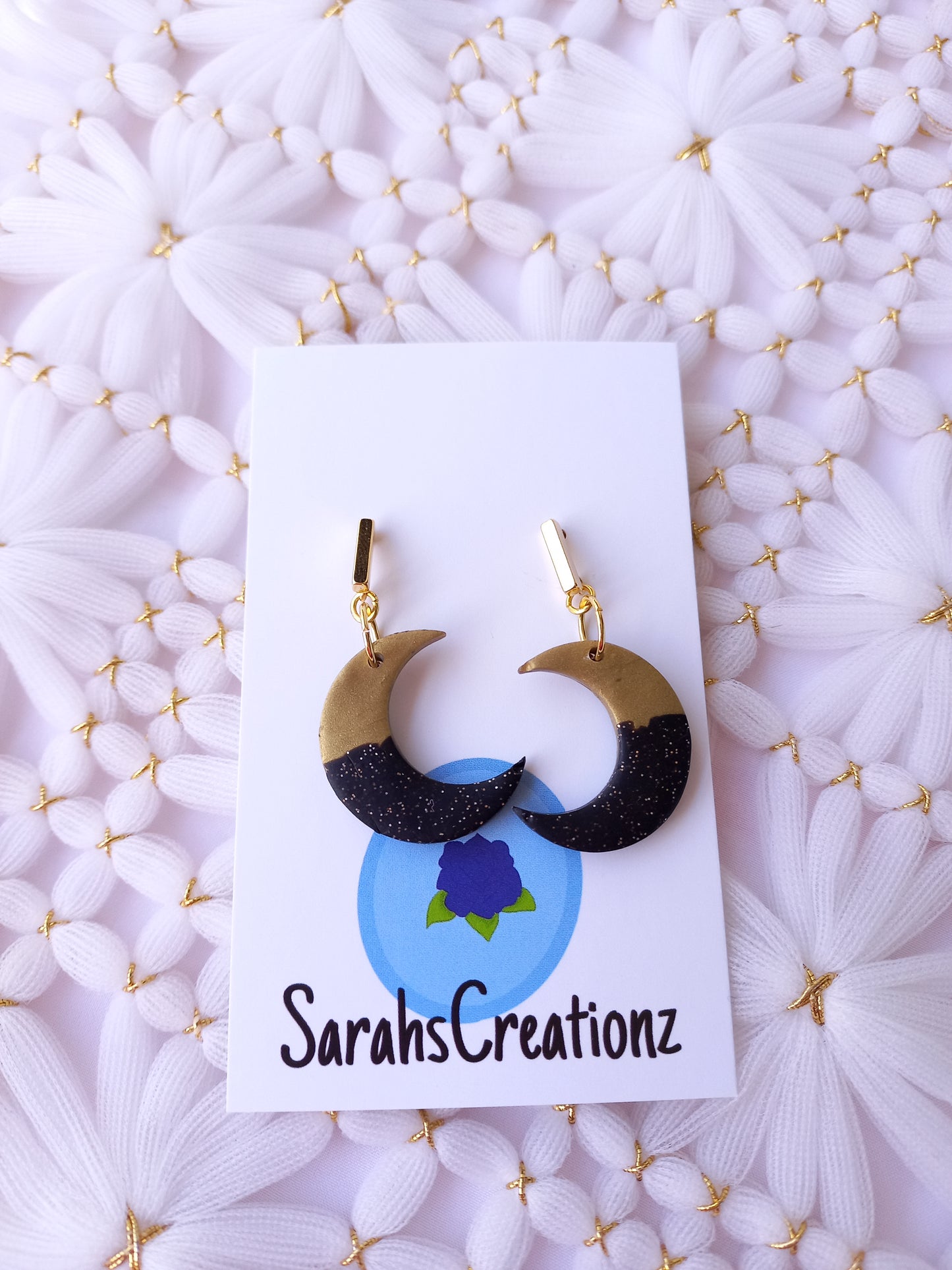 Gold & Black Moon Earrings | Celestial Collection