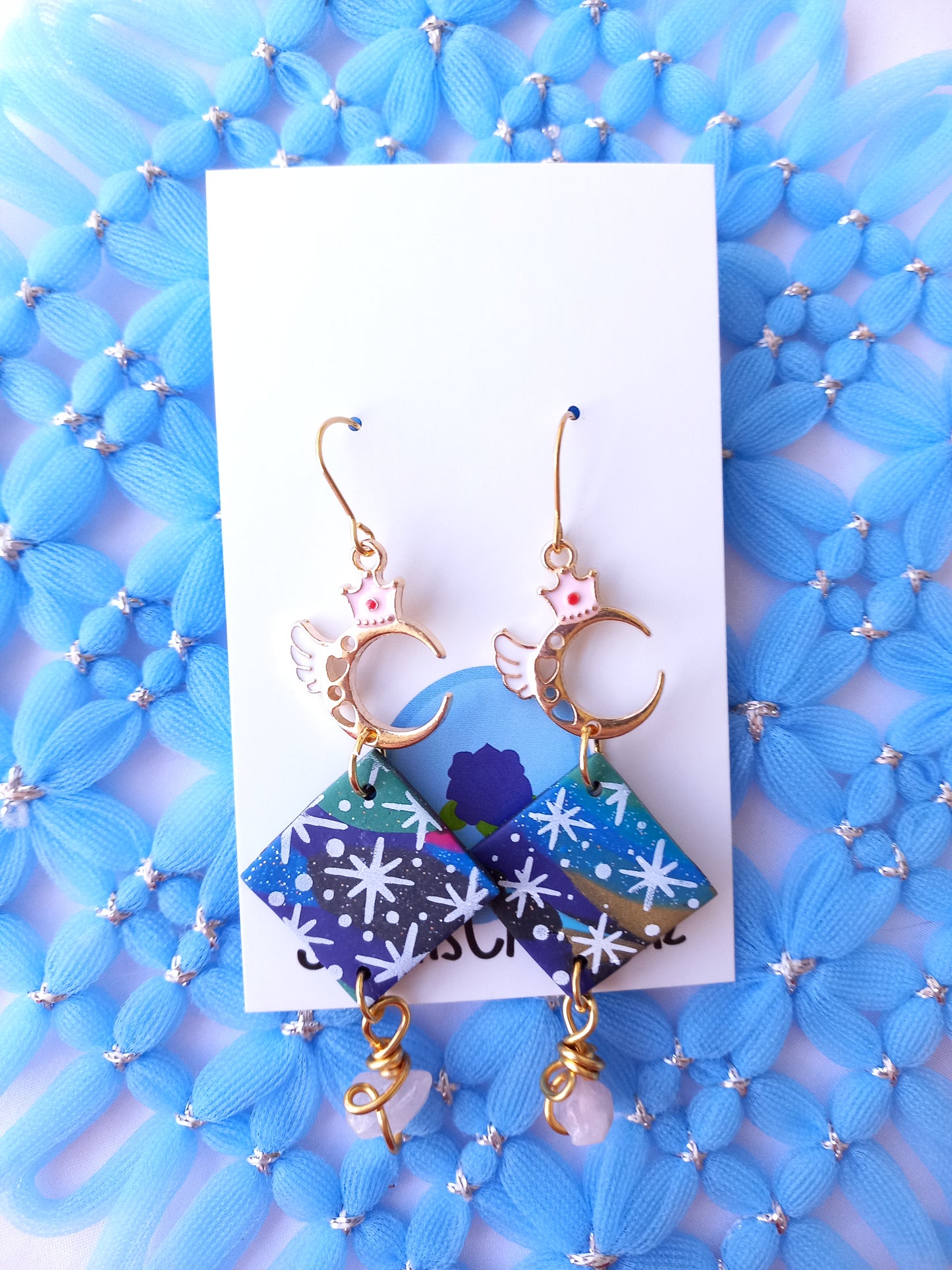 Diamond Rose Quartz Earrings | Celestial Collection