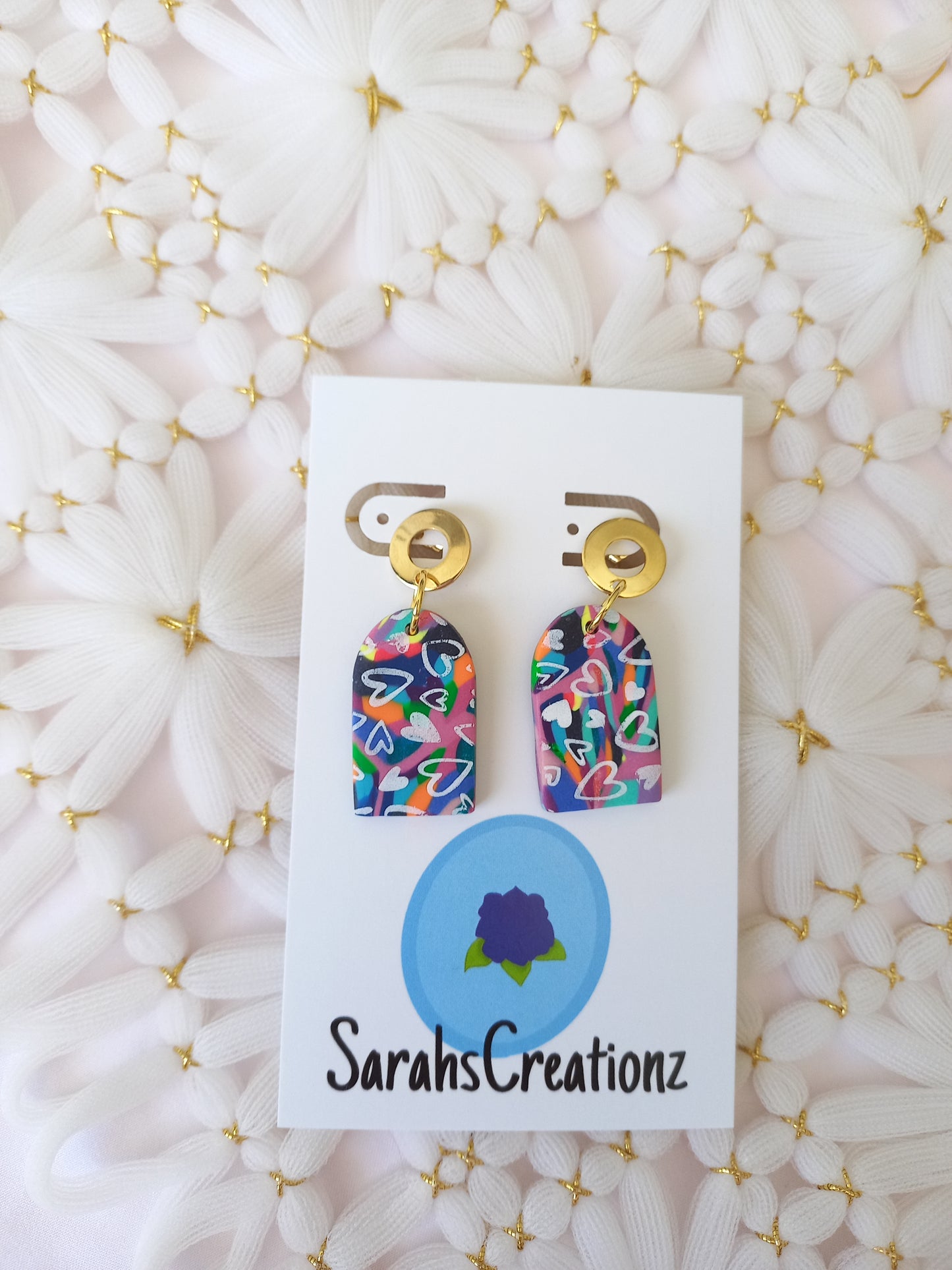Multi-coloured heart arch earrings | Love Collection