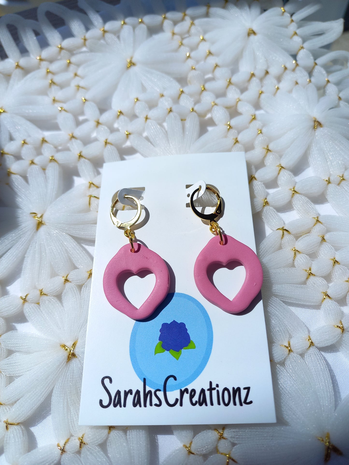 Pink heart cut out huggie earrings | Love Collection