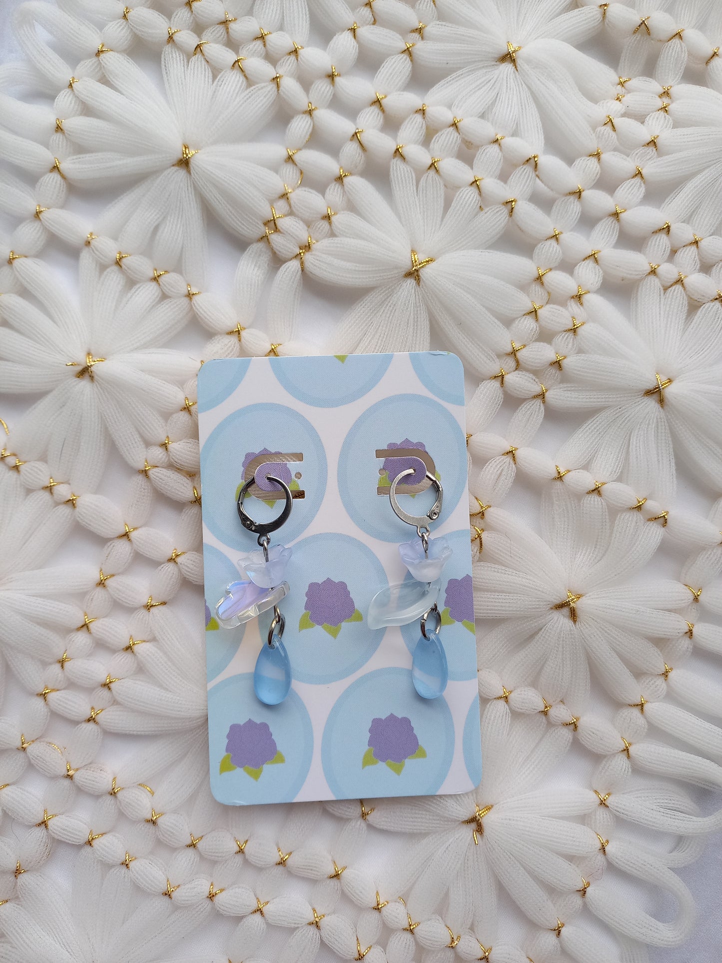 Blue Flower Teardrop Huggie Earrings | One of a Kind