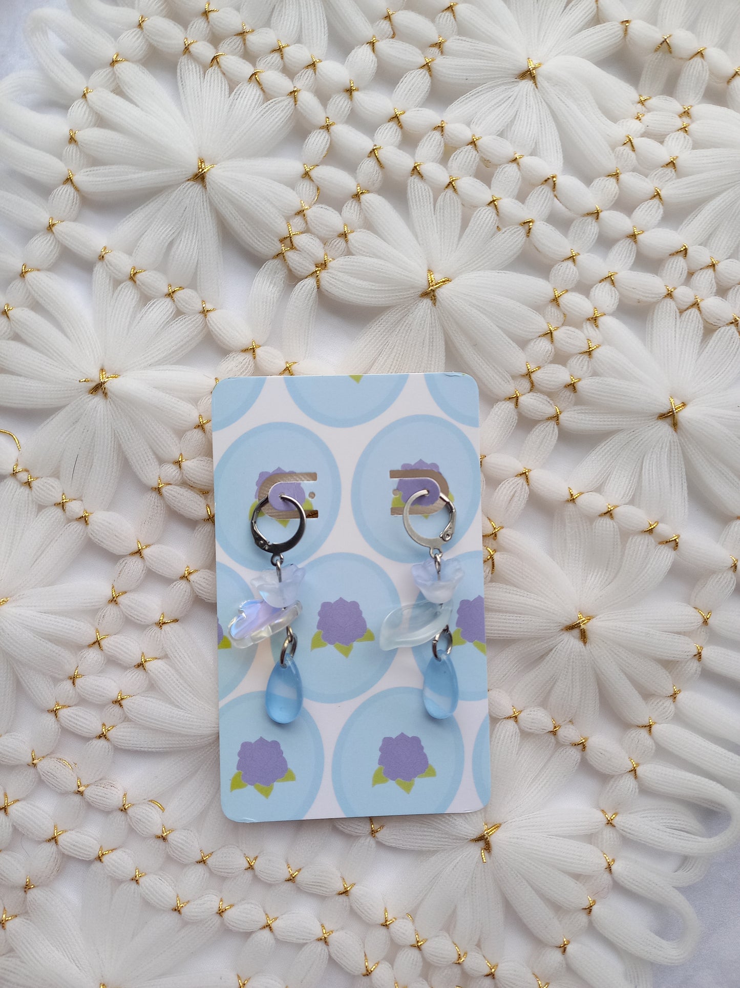 Blue Flower Teardrop Huggie Earrings | One of a Kind
