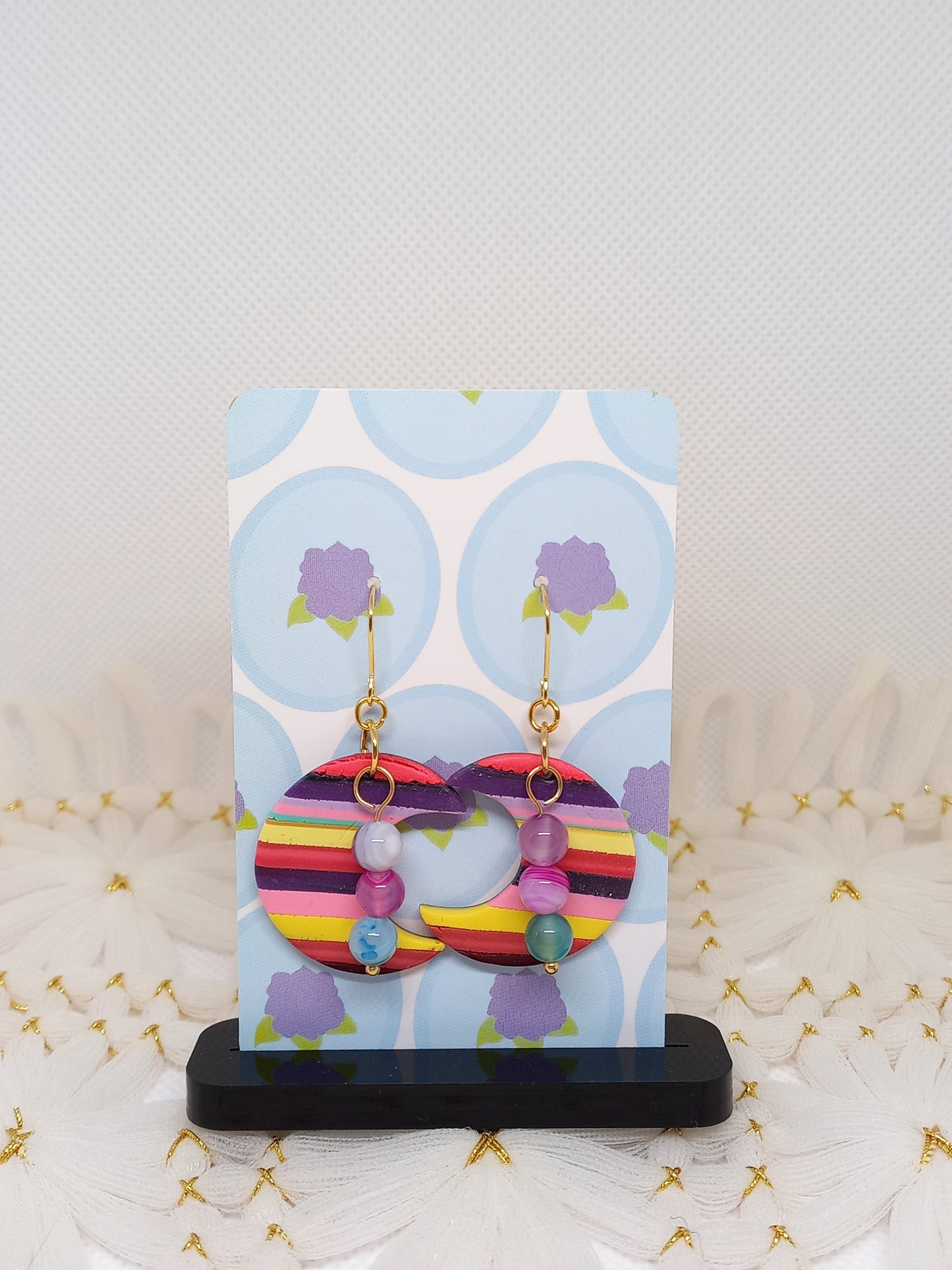 Striped Moon & Agate Earrings | Stripes Collection