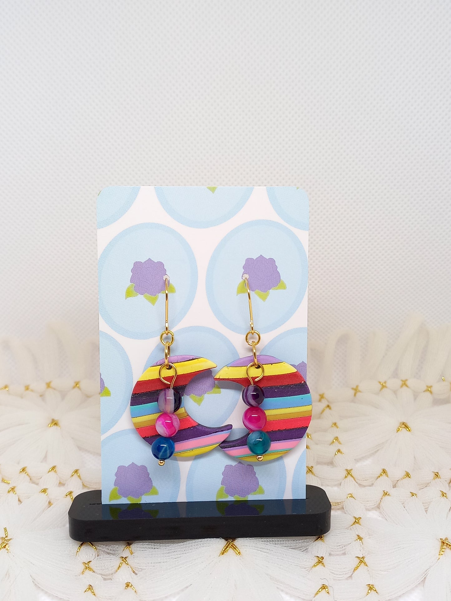 Striped Moon & Agate Earrings | Stripes Collection