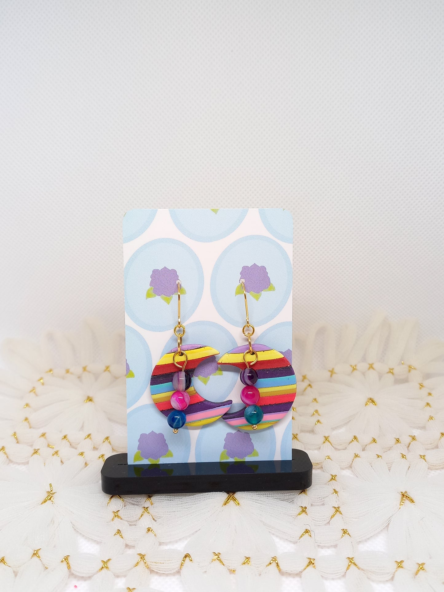 Striped Moon & Agate Earrings | Stripes Collection