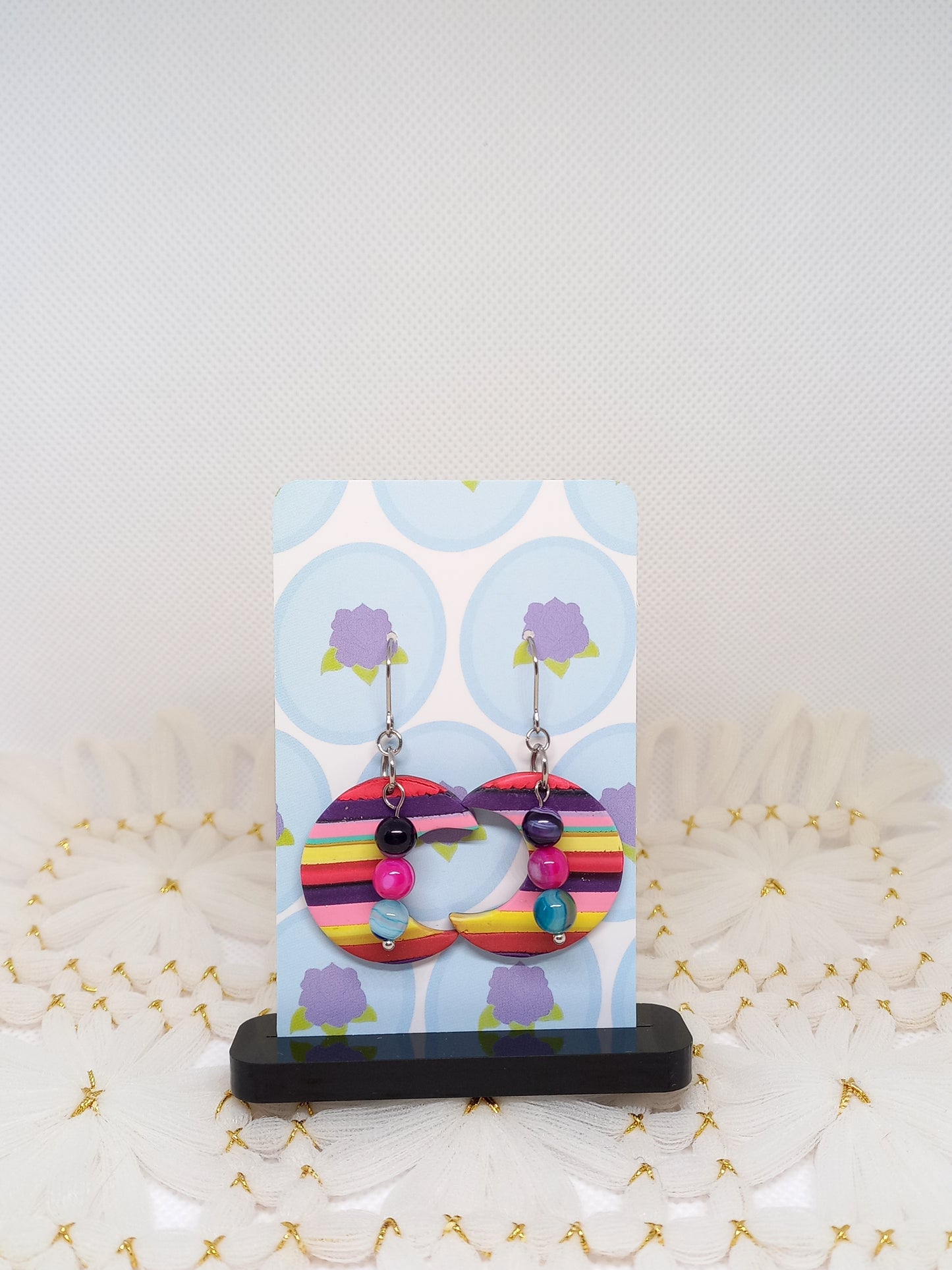Striped Moon & Agate Earrings | Stripes Collection