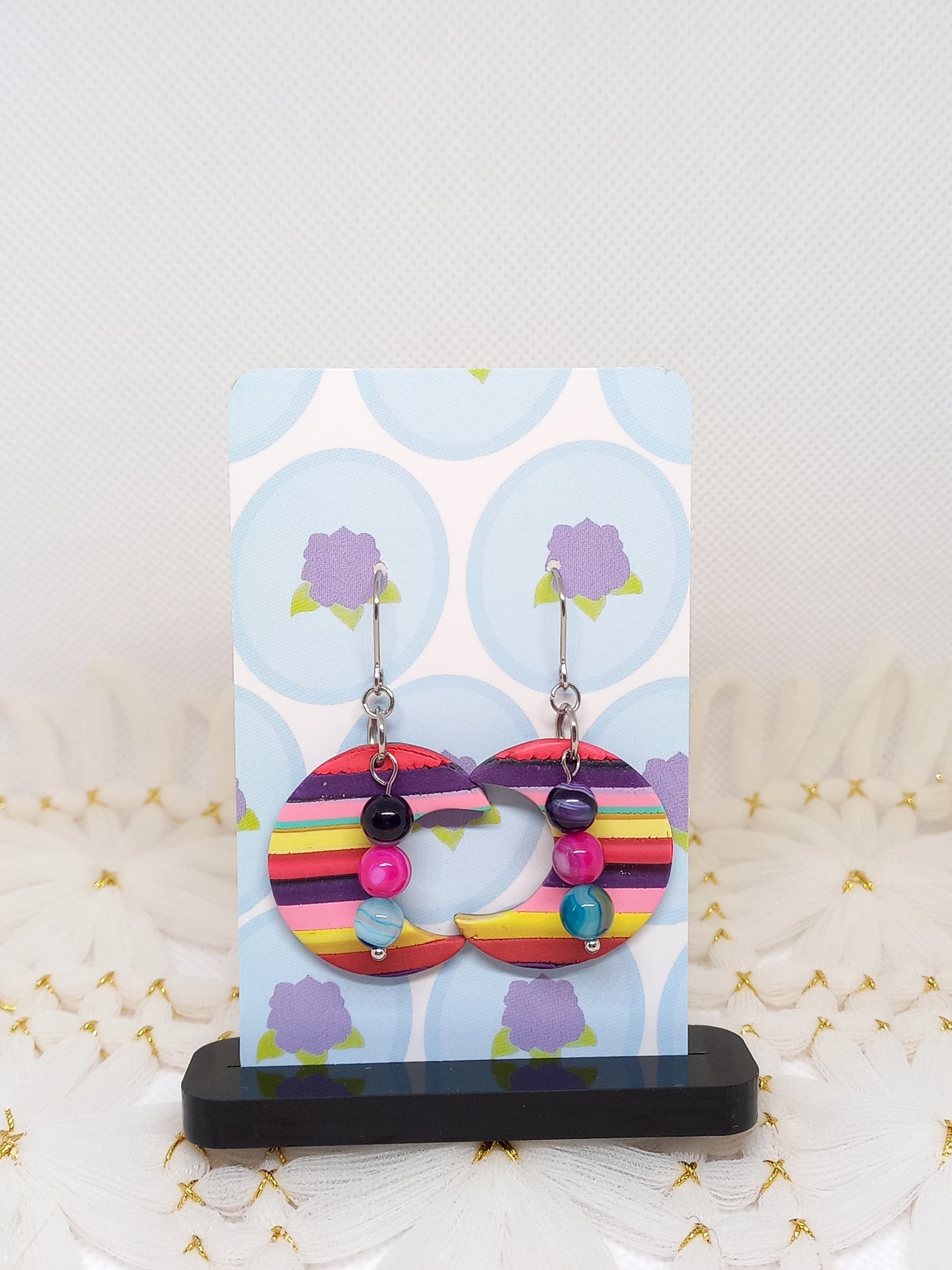 Striped Moon & Agate Earrings | Stripes Collection