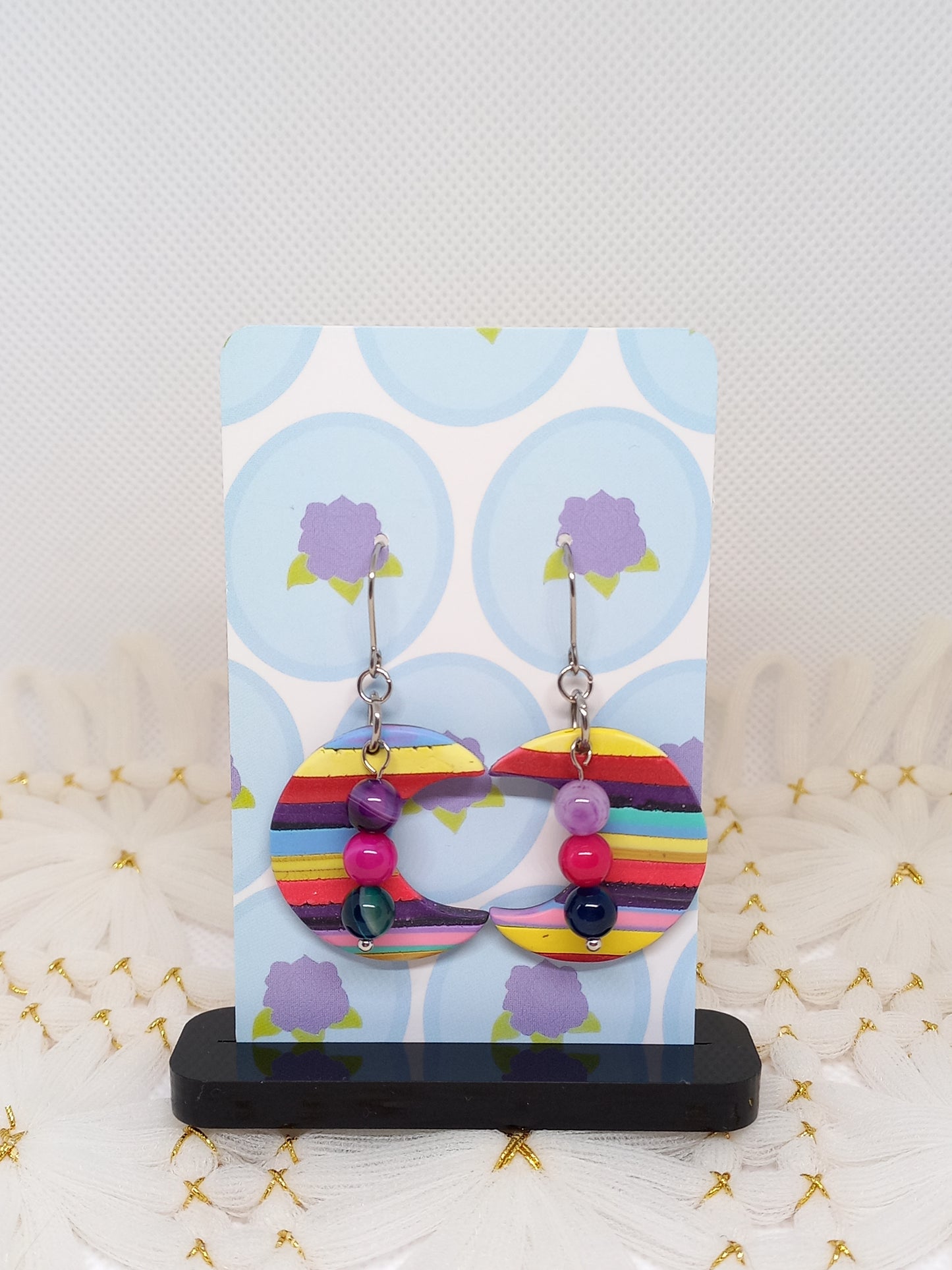 Striped Moon & Agate Earrings | Stripes Collection