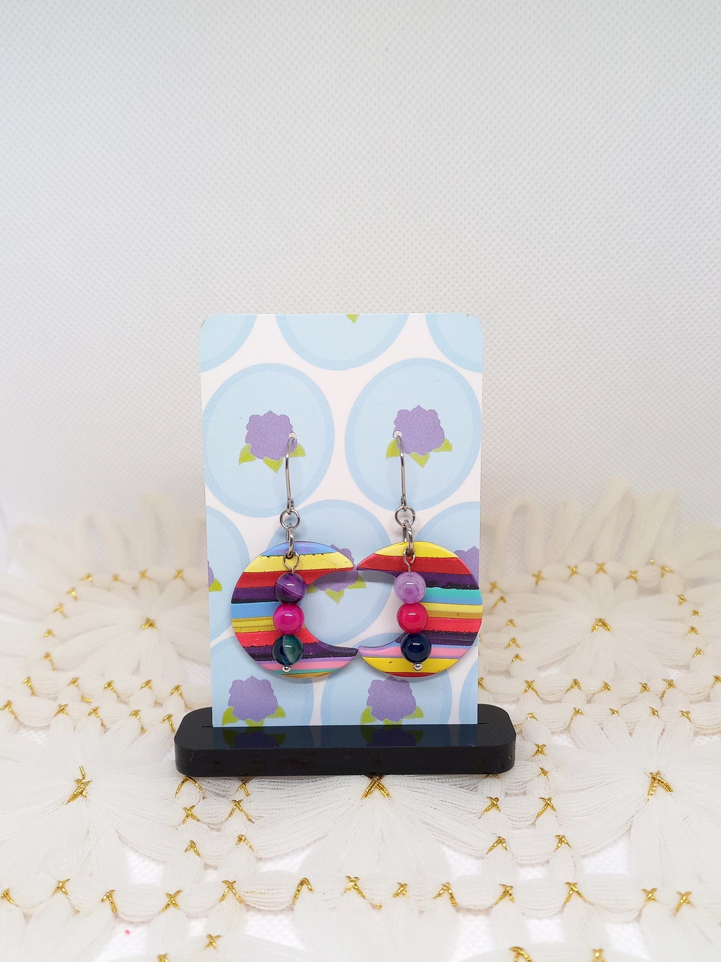 Striped Moon & Agate Earrings | Stripes Collection