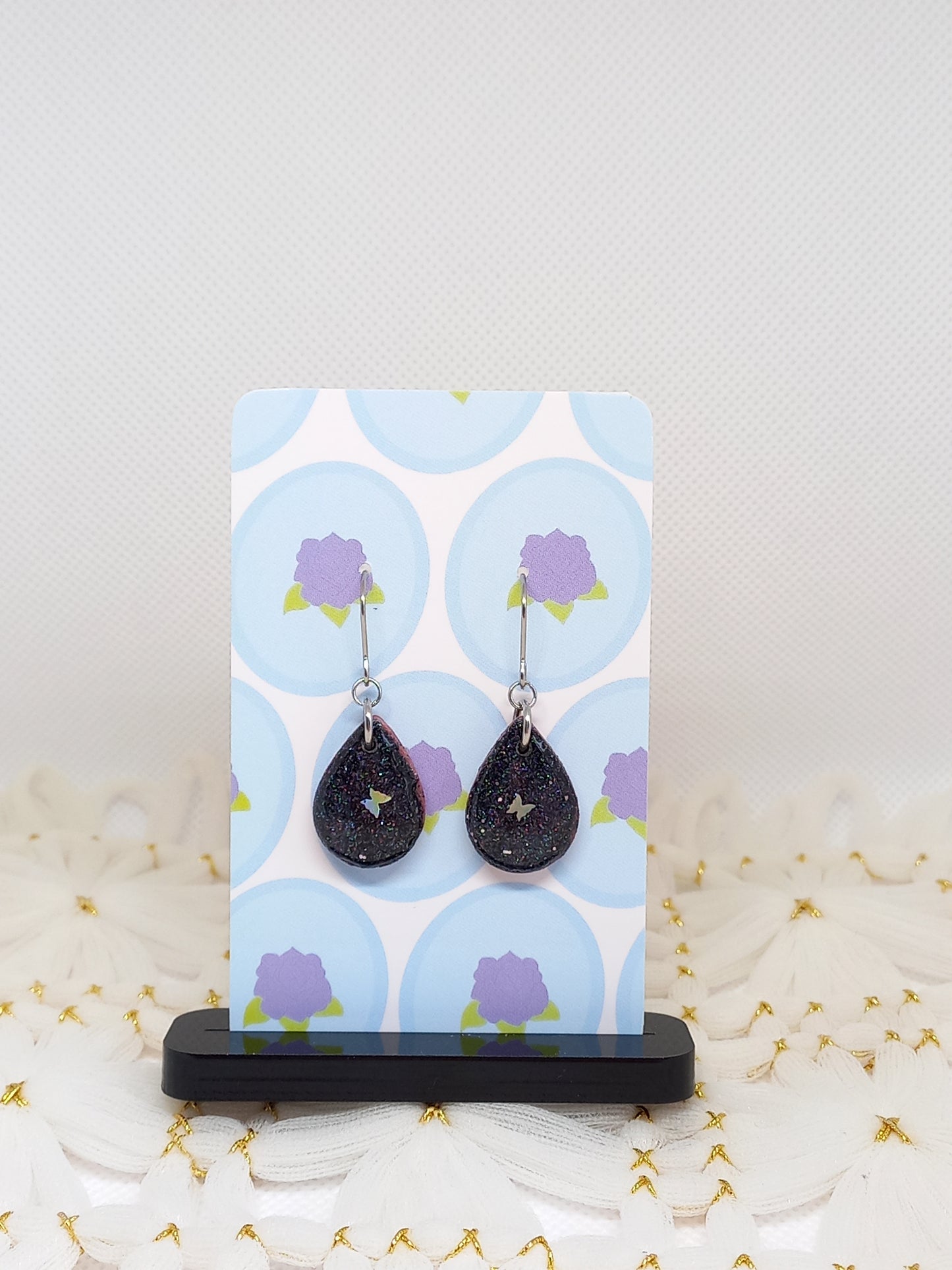Dark Blue Glittery Teardrop Earrings | Sparkles Collection