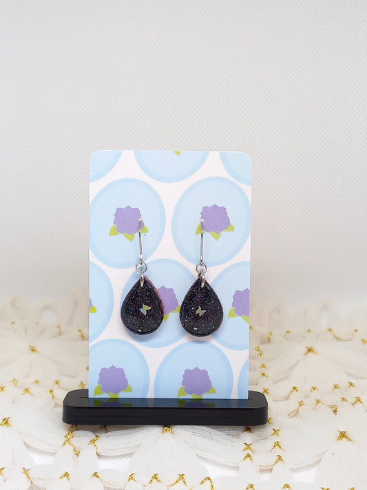 Dark Blue Glittery Teardrop Earrings | Sparkles Collection