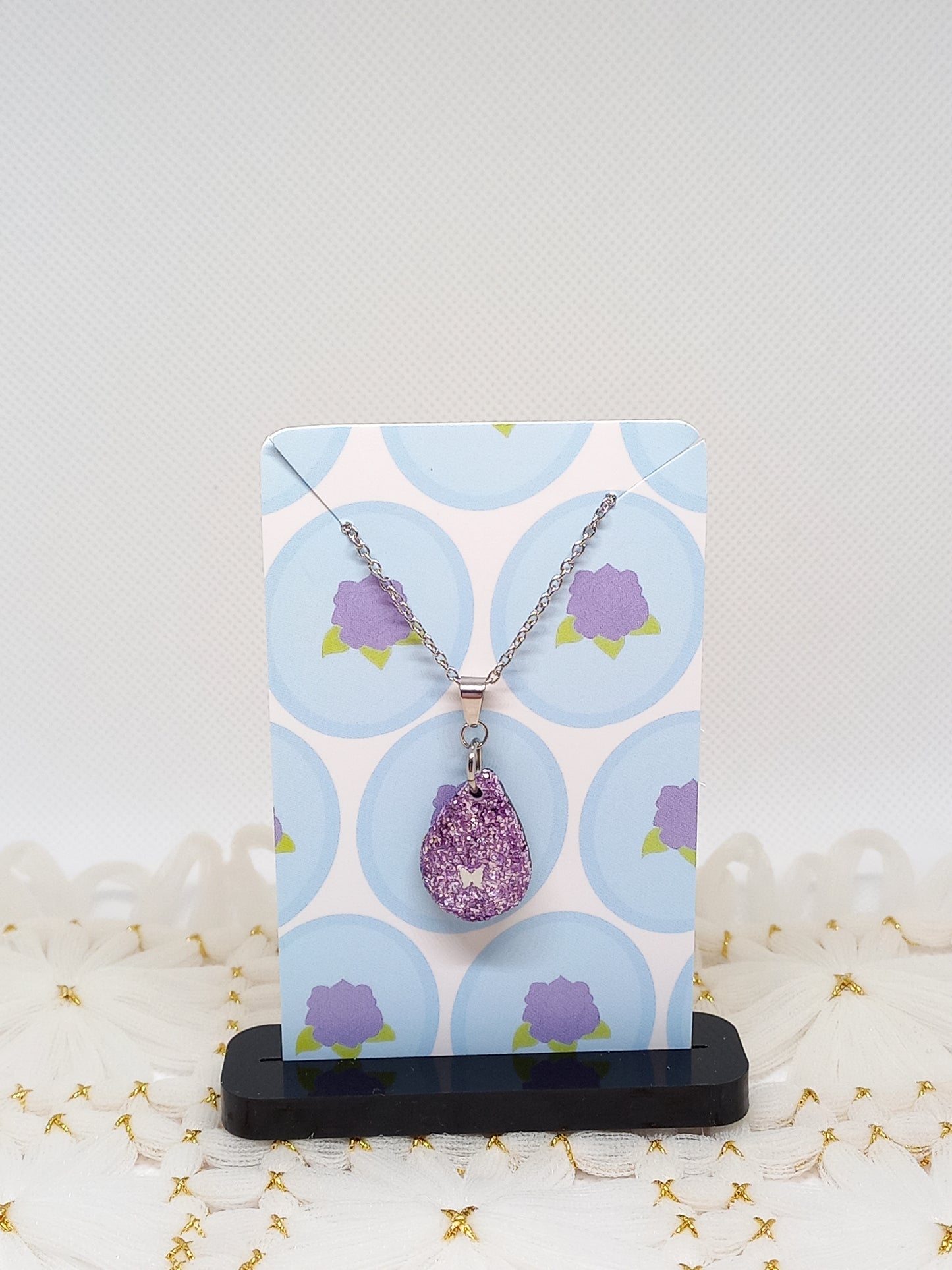 Purple Glittery Teardrop Necklace | Sparkles Collection