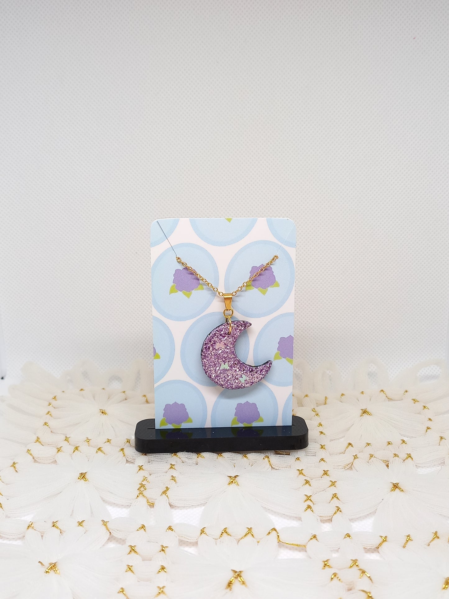Purple Glittery Moon Necklace | Sparkles Collection