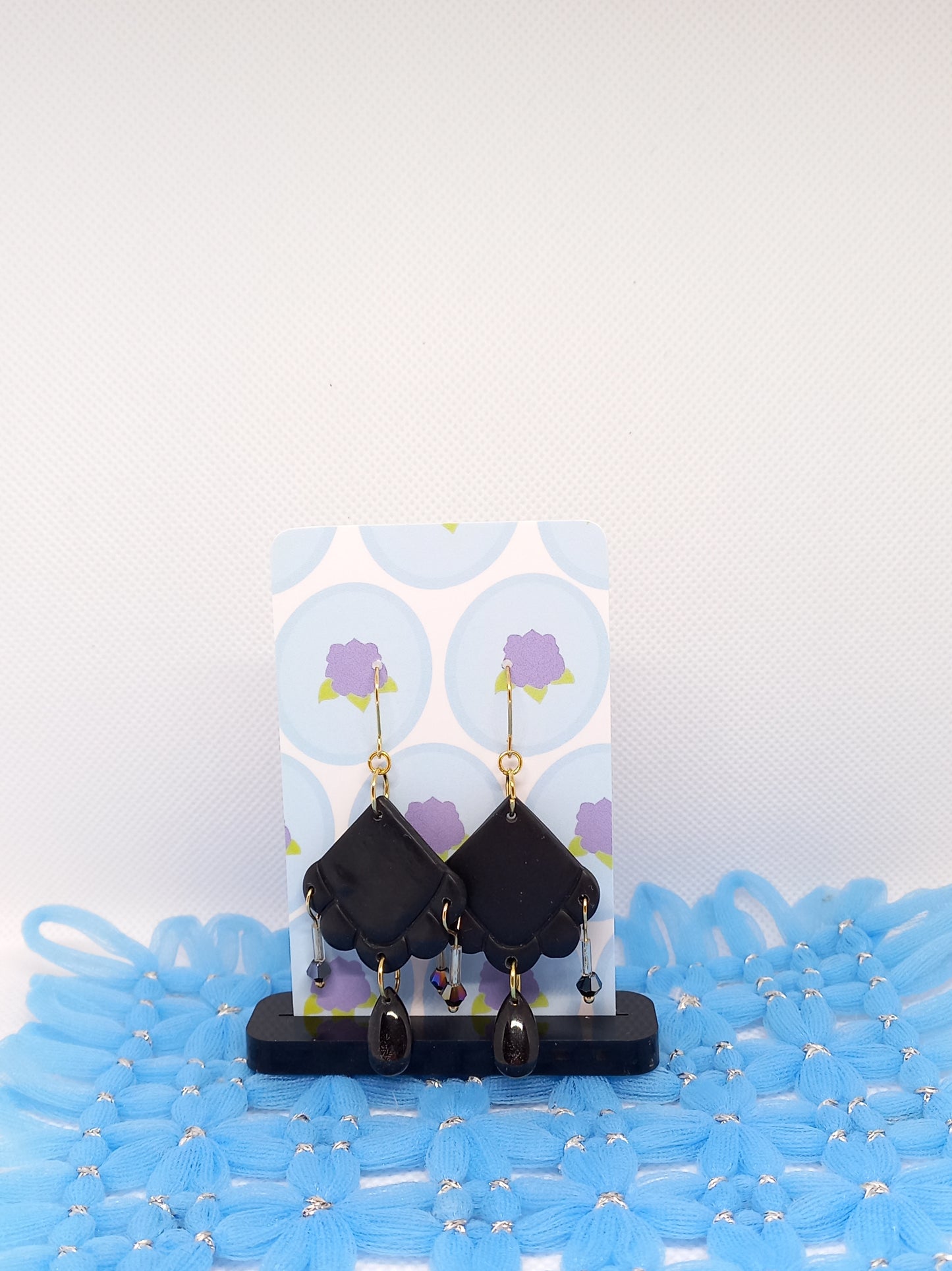 Black Embossed Teardrop Earrings | Embossed Collection