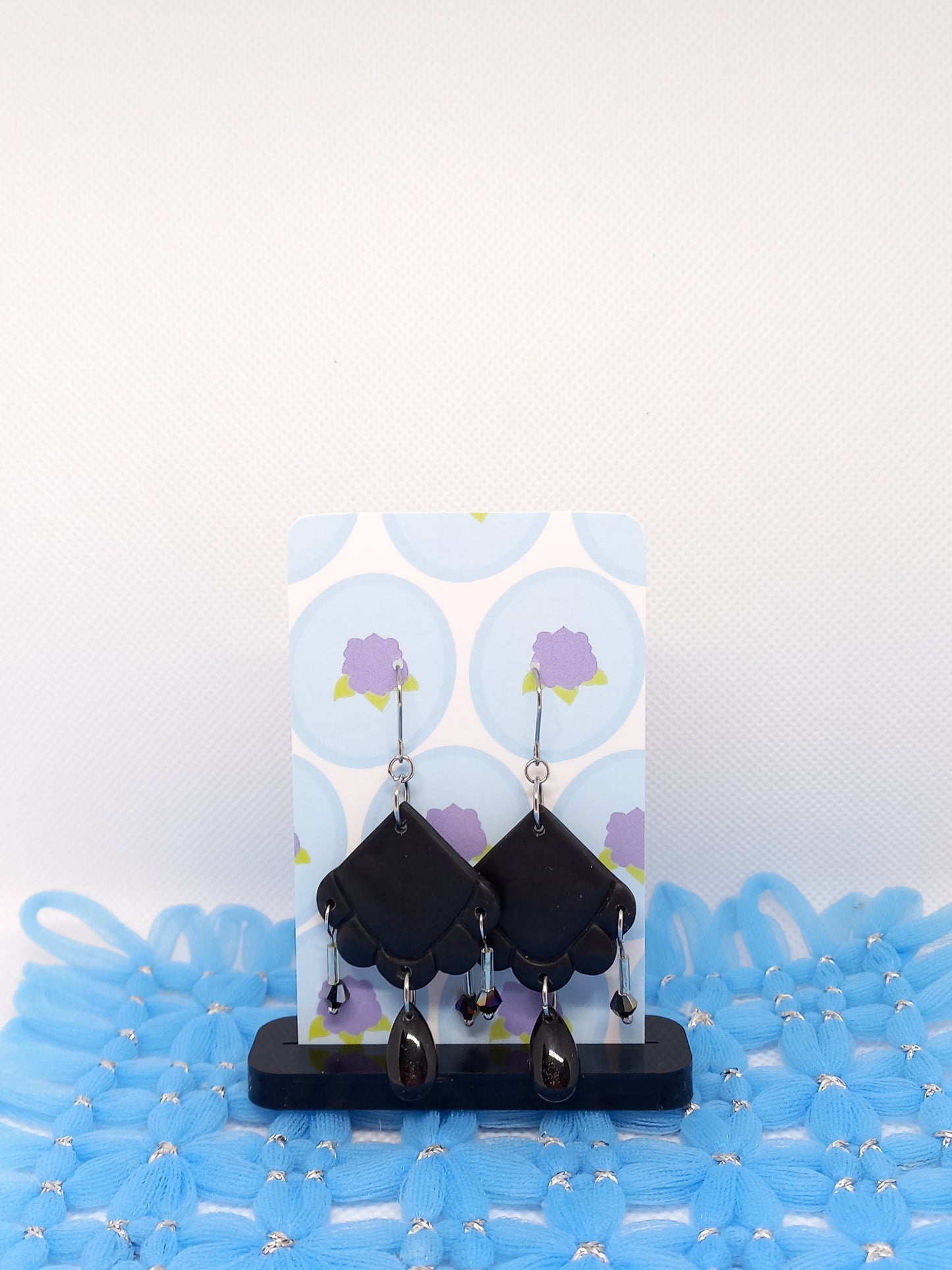 Black Embossed Teardrop Earrings | Embossed Collection