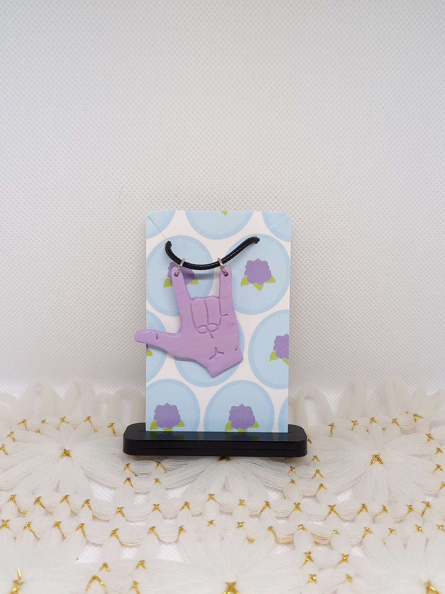 Lilac I Love You Sign Language Necklace | Deaf Awareness