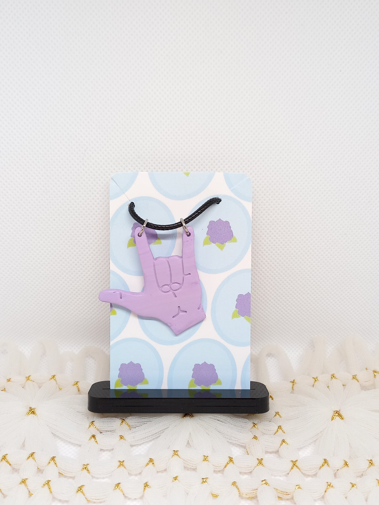 Lilac I Love You Sign Language Necklace | Deaf Awareness