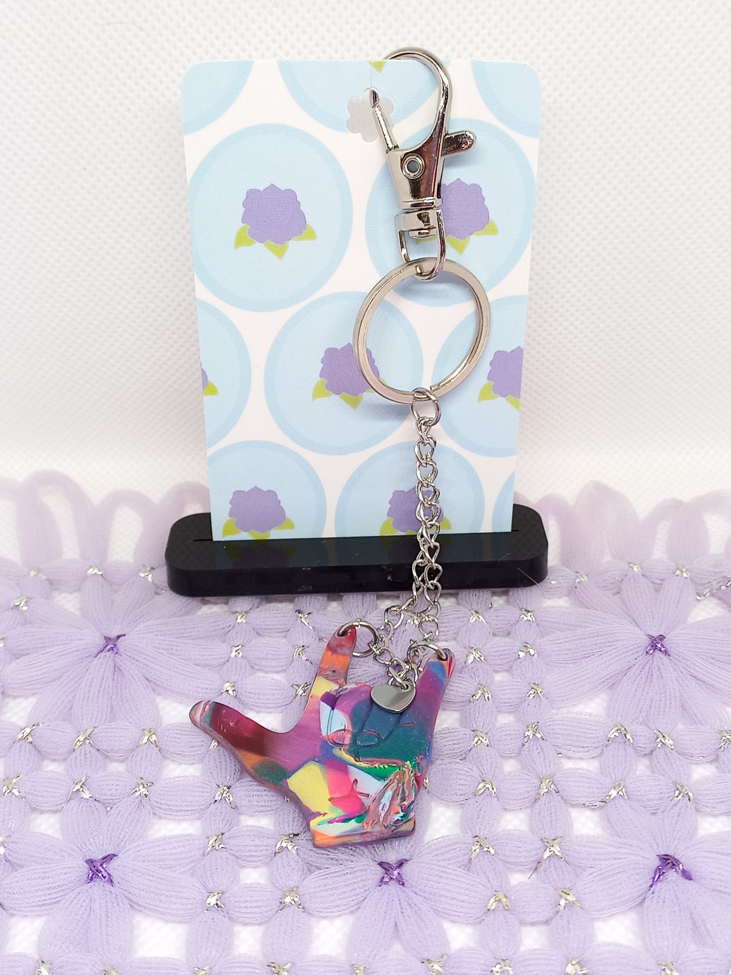 Multi Coloured I Love You Sign Language Keyring | Deaf Awareness