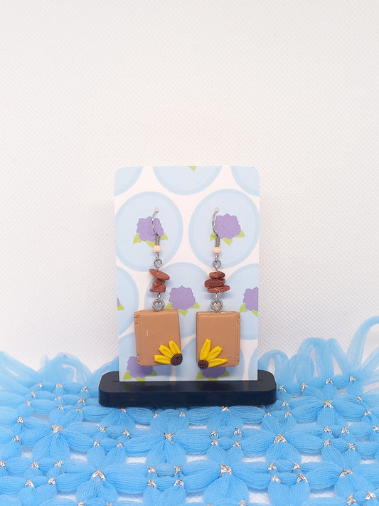 Brown Floral Book Earrings | Book Collection