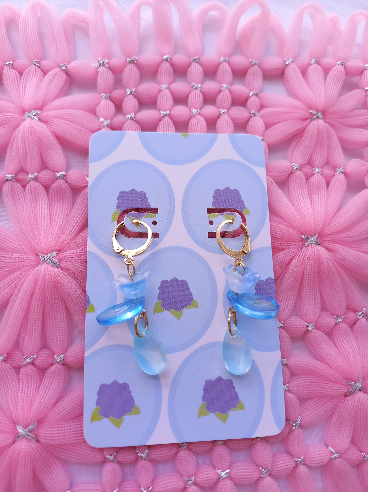 Light Blue Floral Teardrop Huggie Earrings | One of a Kind