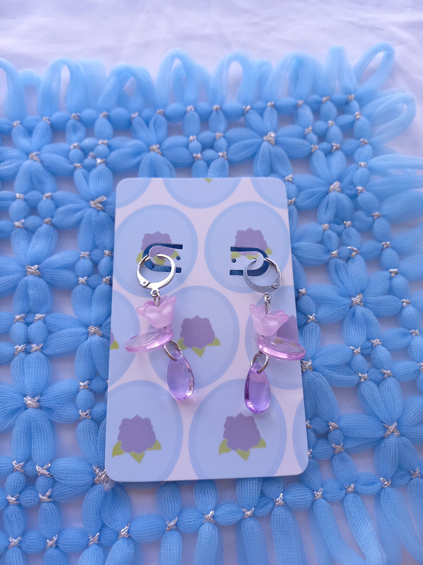 Purple Floral Teardrop Huggie Earrings | One of a Kind