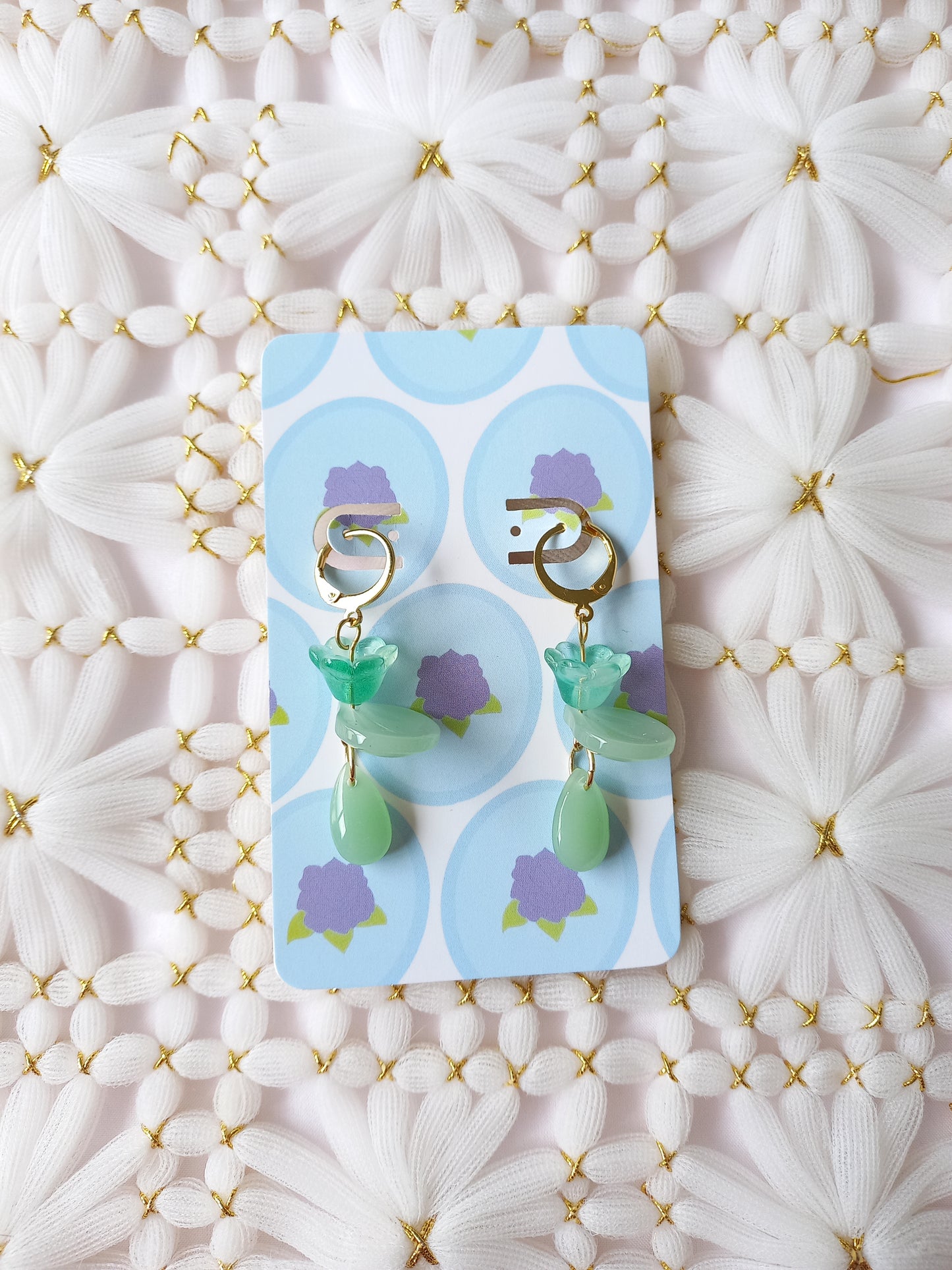 Mint Green Floral Teardrop Huggie Earrings | One of a Kind