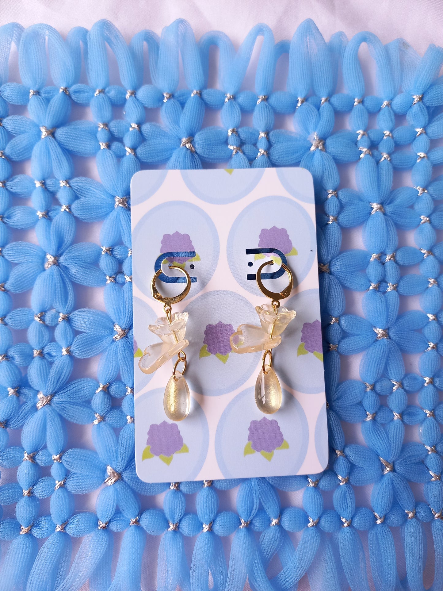Golden Floral Teardrop Huggie Earrings | One of a Kind