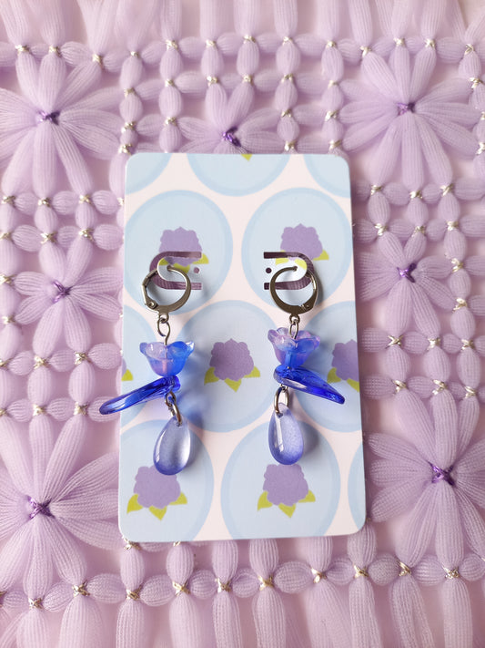 Blue Floral Teardrop Huggie Earrings | One of a Kind