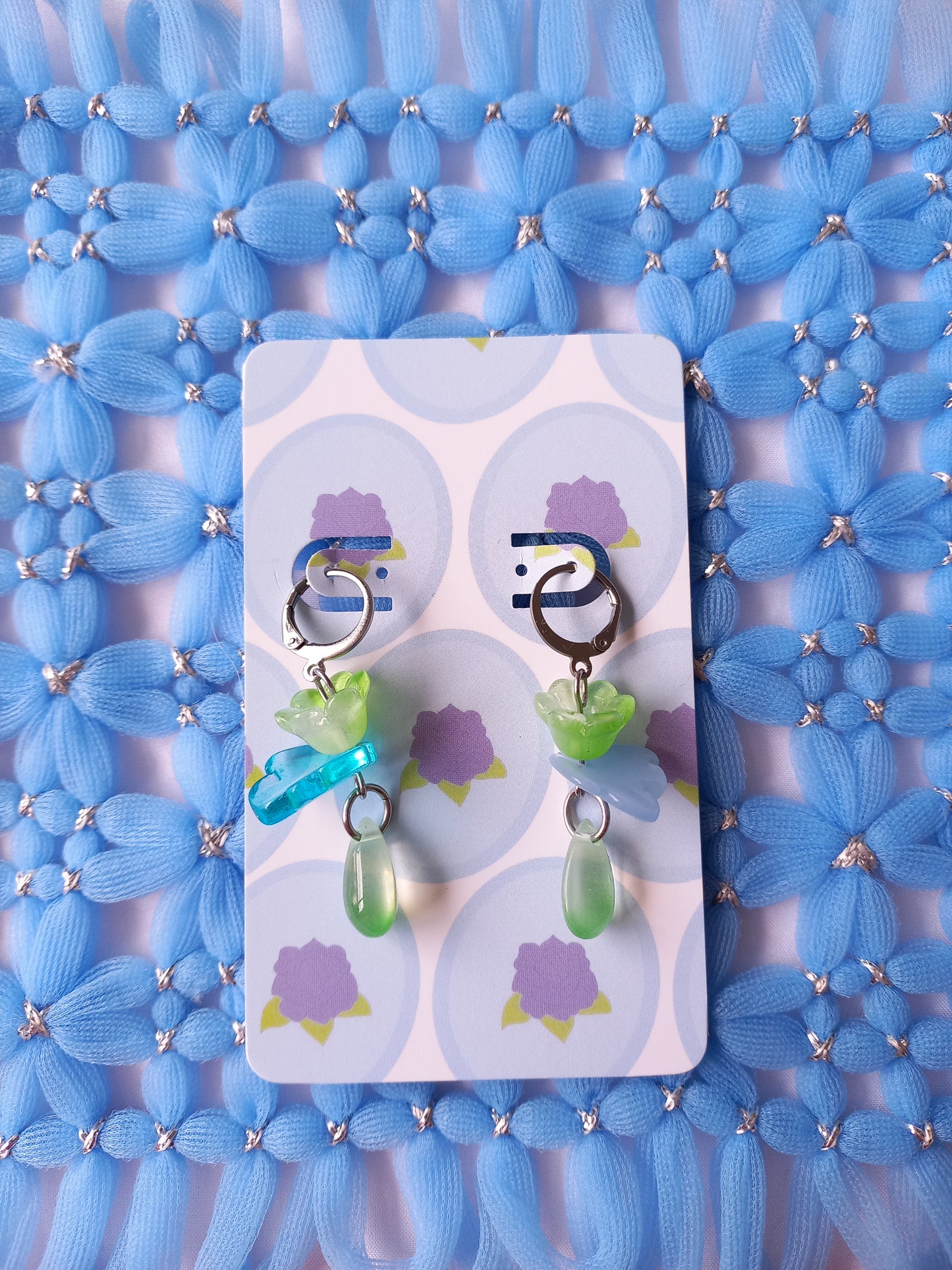 Green & Blue Floral Teardrop Huggie Earrings | One of a Kind