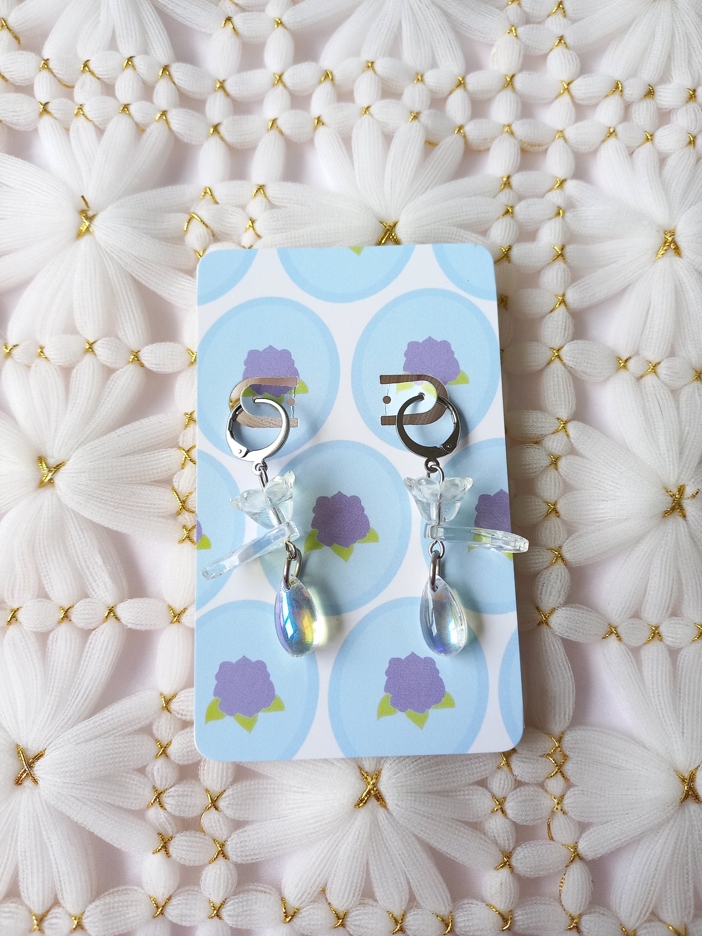 Clear AB Floral Teardrop Huggie Earrings | One of a Kind