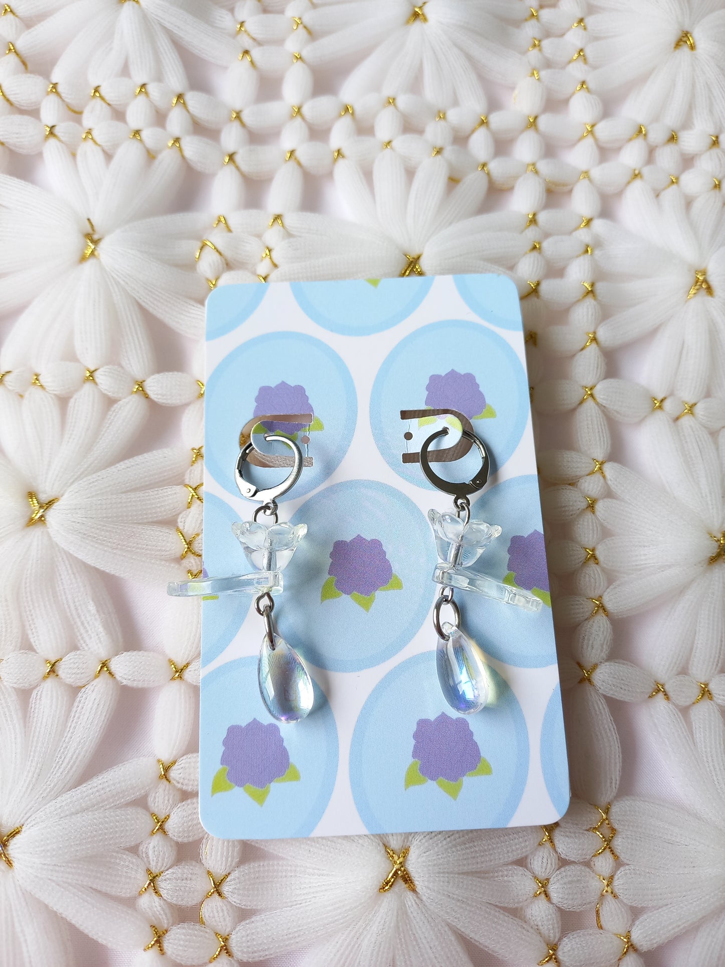Clear AB Floral Teardrop Huggie Earrings | One of a Kind