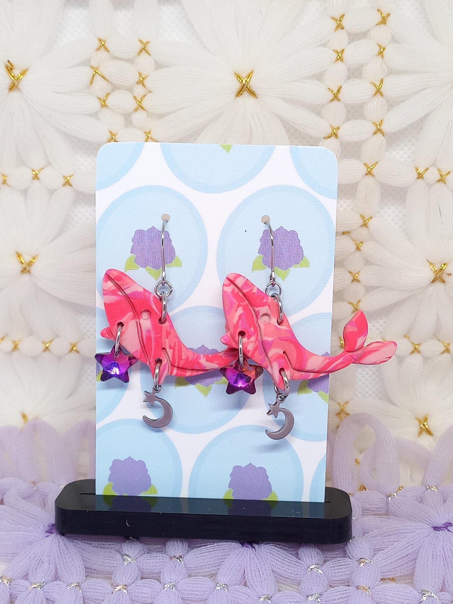 Pink Marbled Whale Earrings | Sea Critters