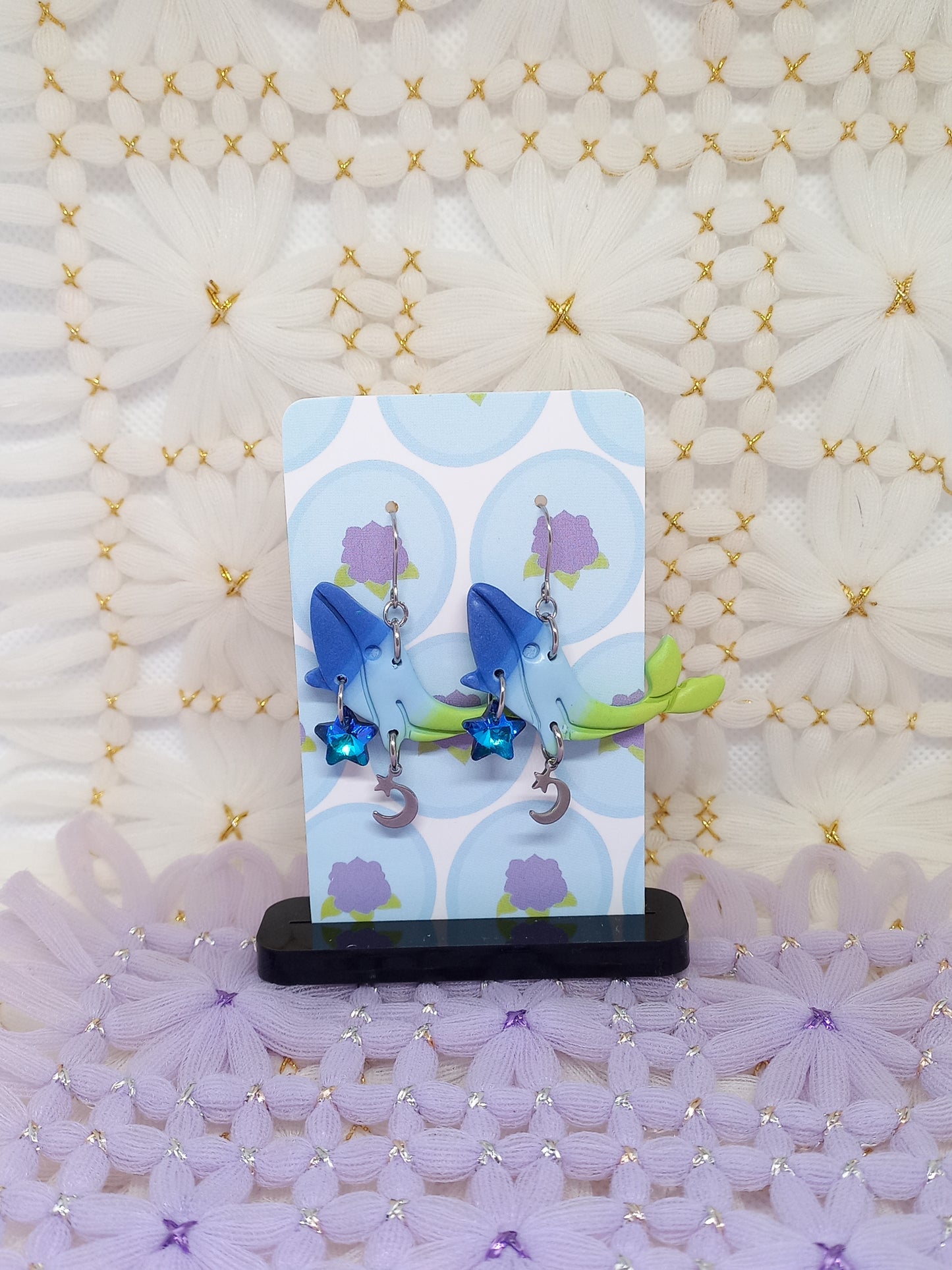 Blue & Green Ombré Whale Earrings | Sea Critters
