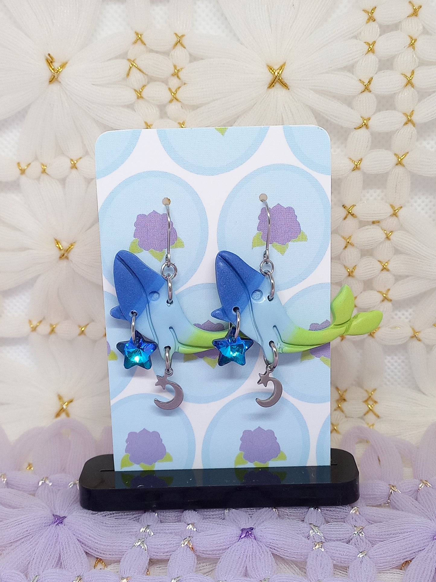Blue & Green Ombré Whale Earrings | Sea Critters