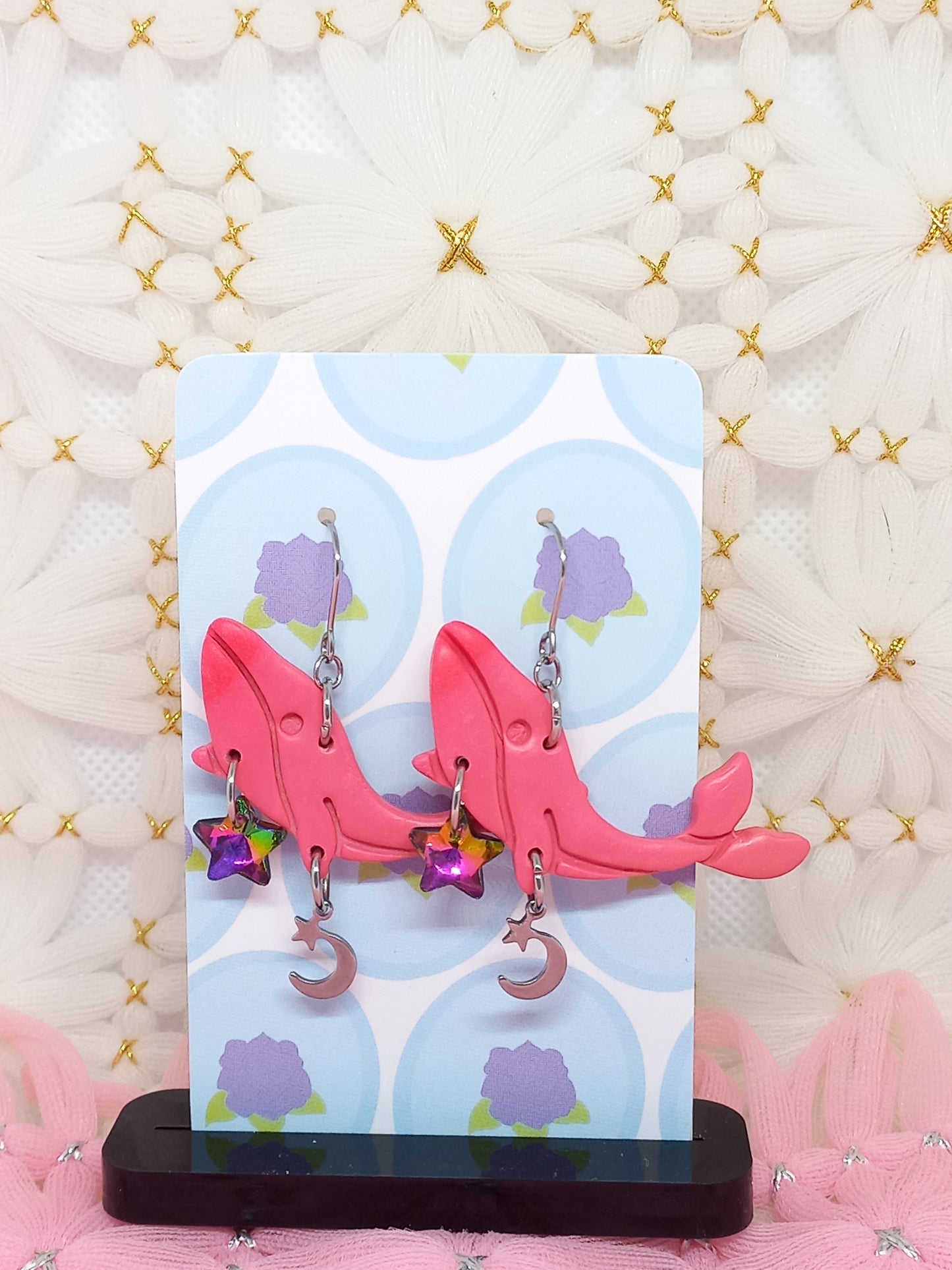 Dark Pink Ombré Whale Earrings | Sea Critters