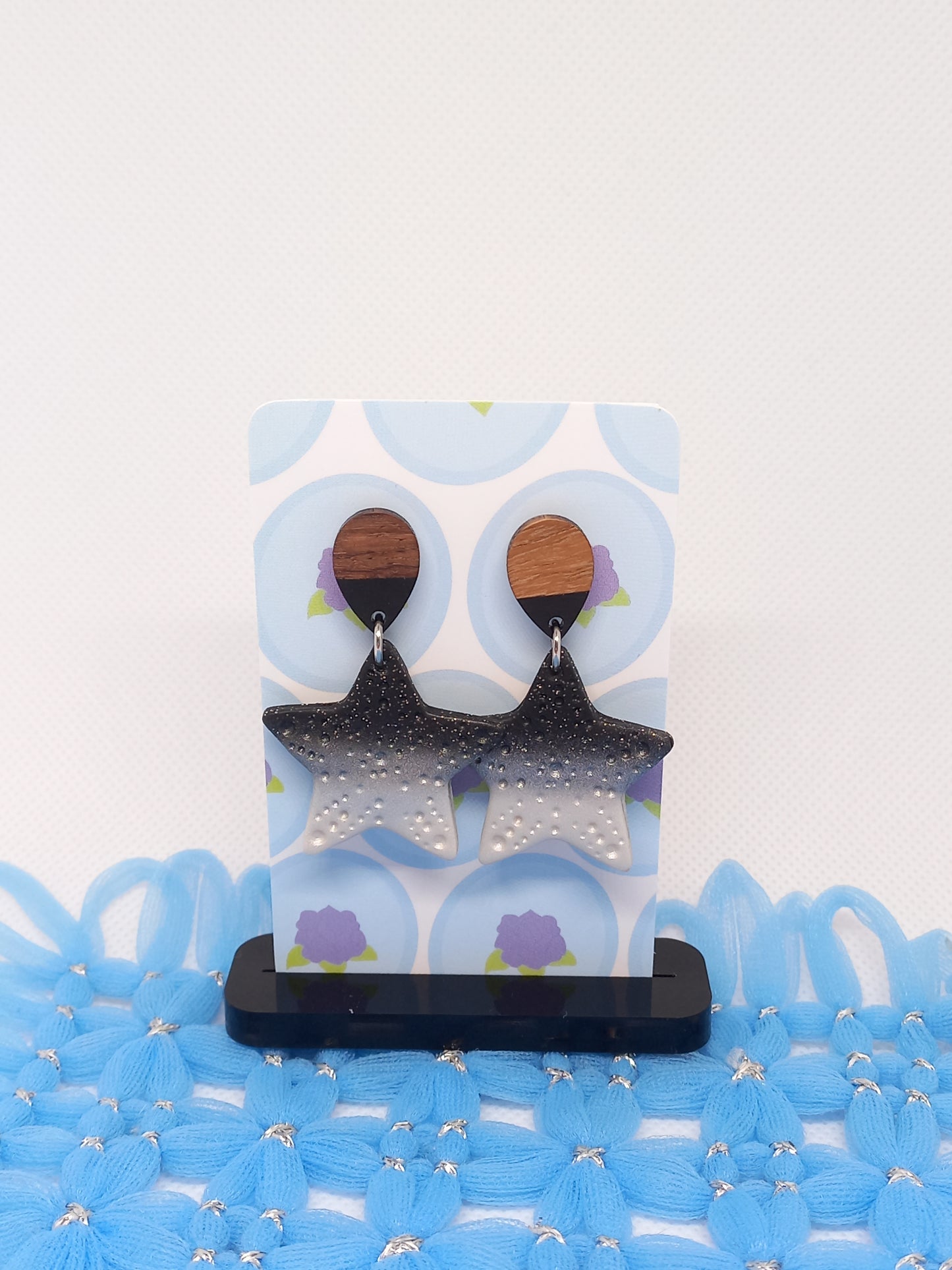 Black & White Shimmery Large Starfish Earrings | Sea Critters