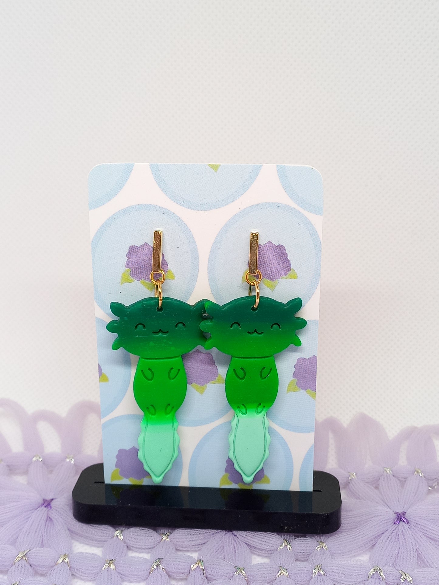 Green Happy Axolotl Earrings | Sea Critters