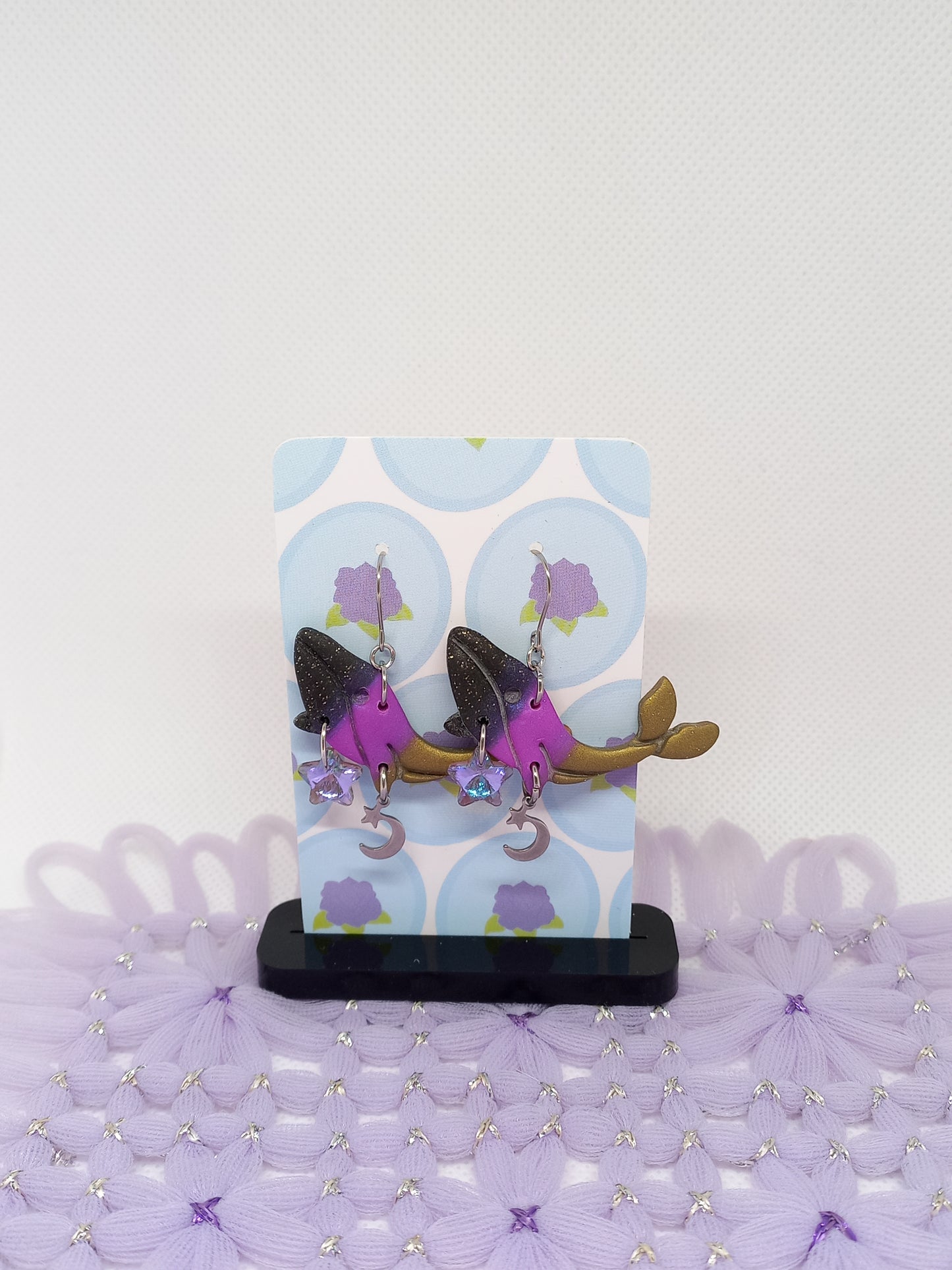 Black, Purple & Gold Whale Earrings | Sea Critters