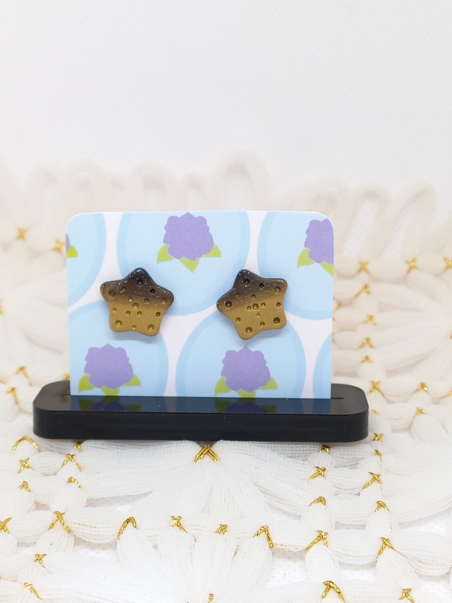 Black & Gold Shimmery Starfish Studs | Sea Critters