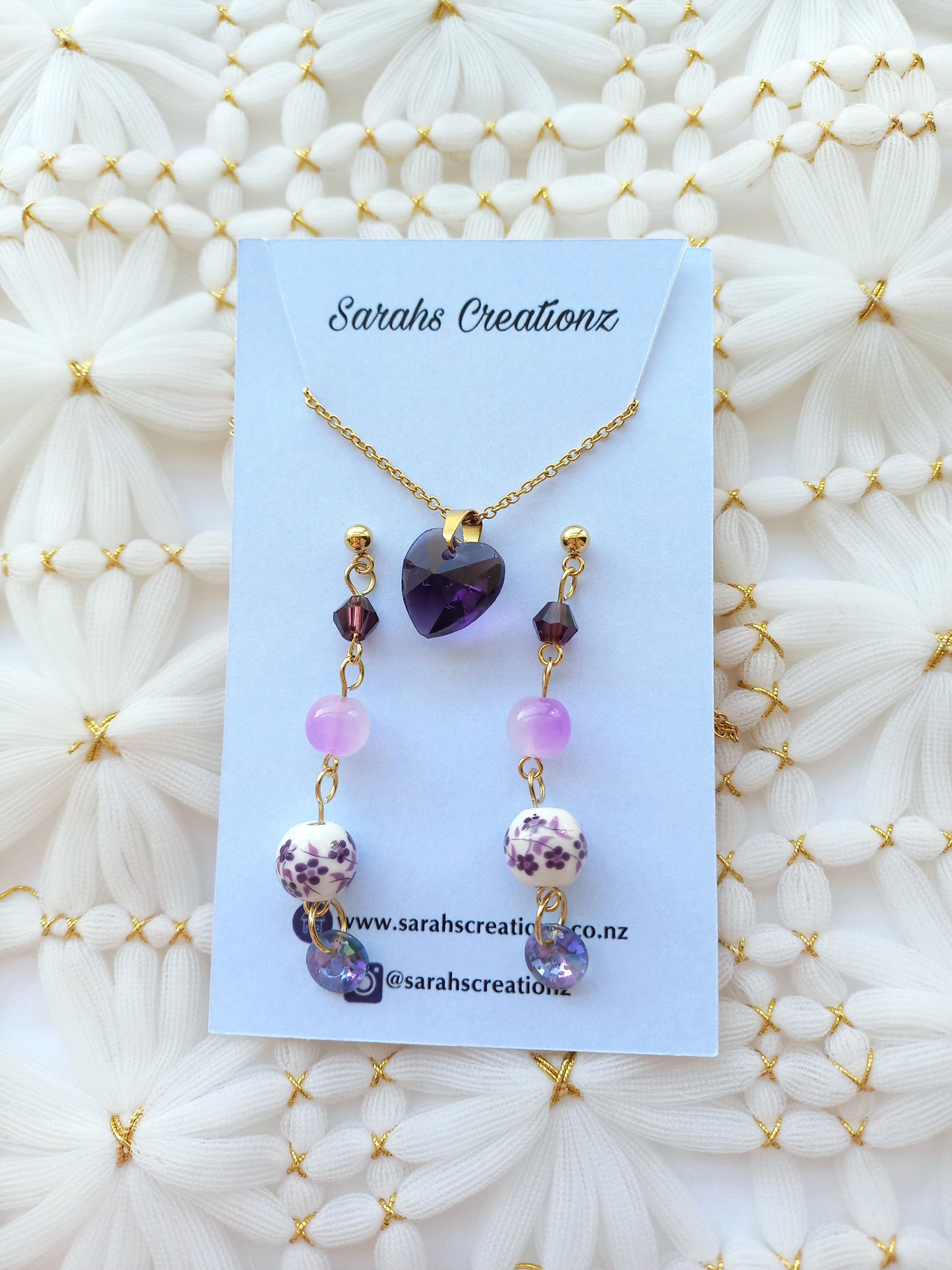 Purple Heart Necklace and Earring set