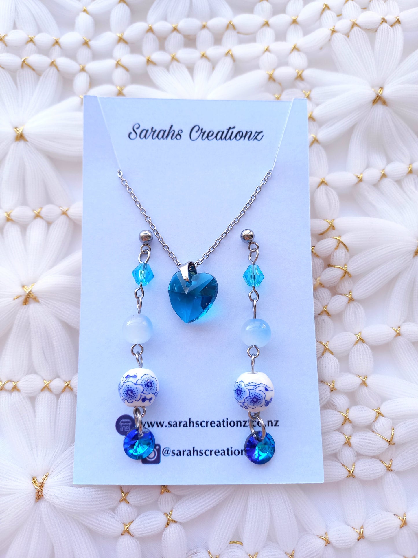 Blue Heart Necklace and Earrings set