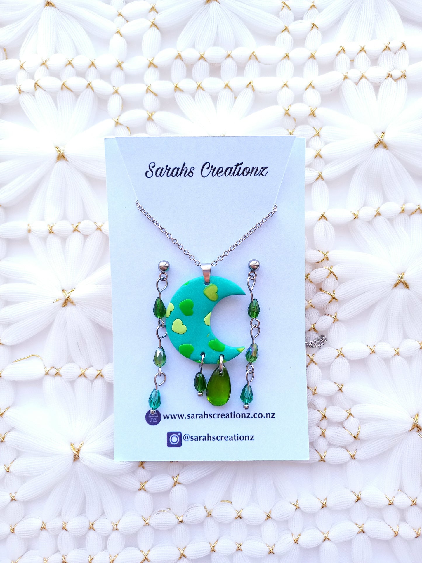 Green Moon Necklace and Earring set